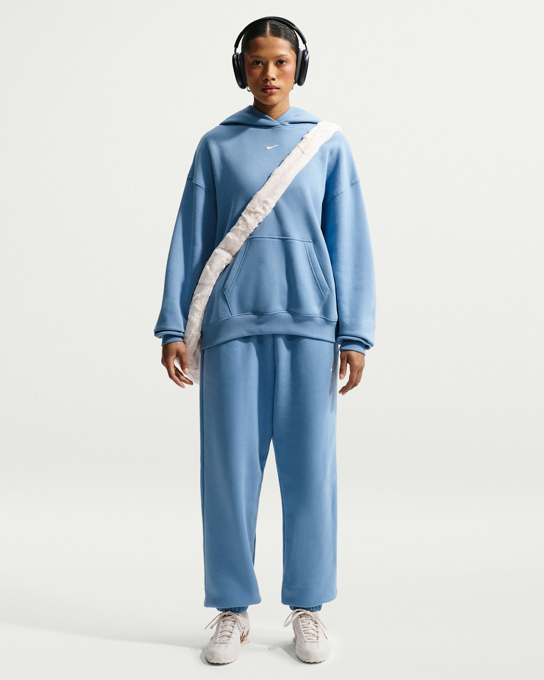 Oversize-byxor med hög midja och muddar Nike Studio Fleece Medium Weight för kvinnor - Work Blue/Sail