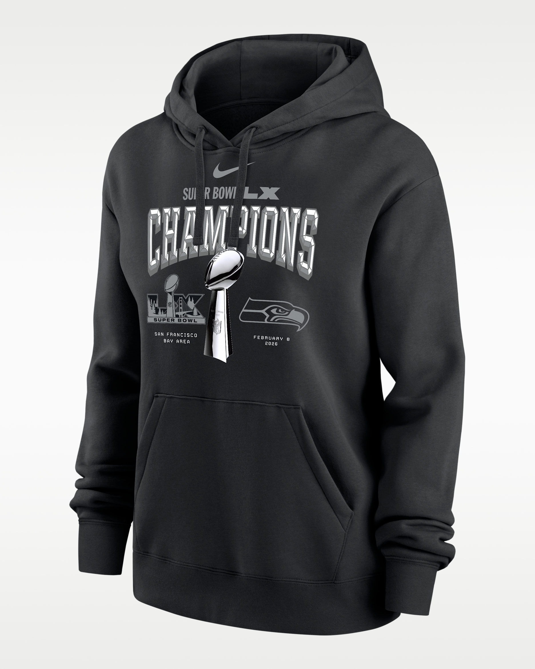 Seattle Seahawks Super Bowl LX Champions Trophy Collection Women's Nike NFL Pullover Hoodie - Black
