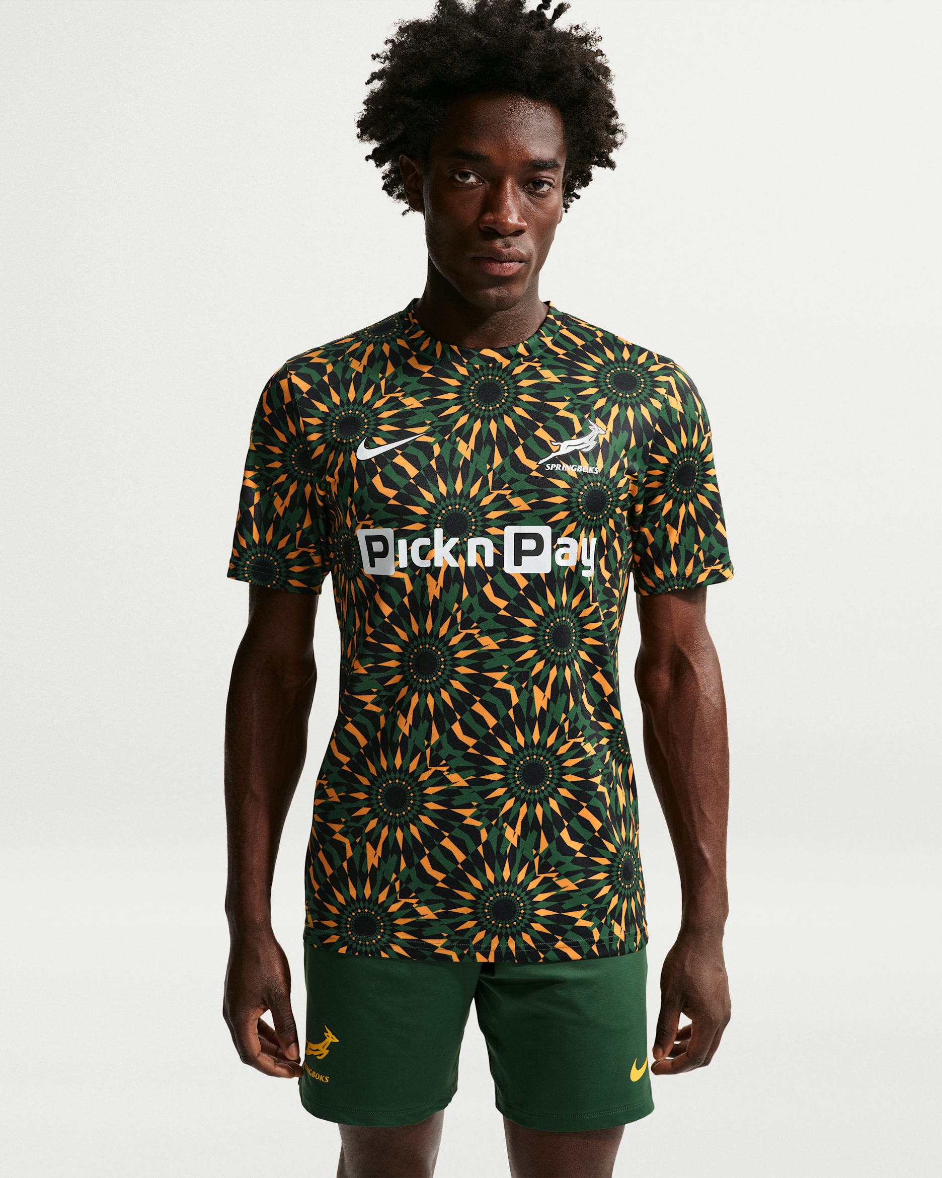 Springboks 2025/26 Men's Nike Rugby Pre-Match Top - Black/University Gold/Gorge Green/White