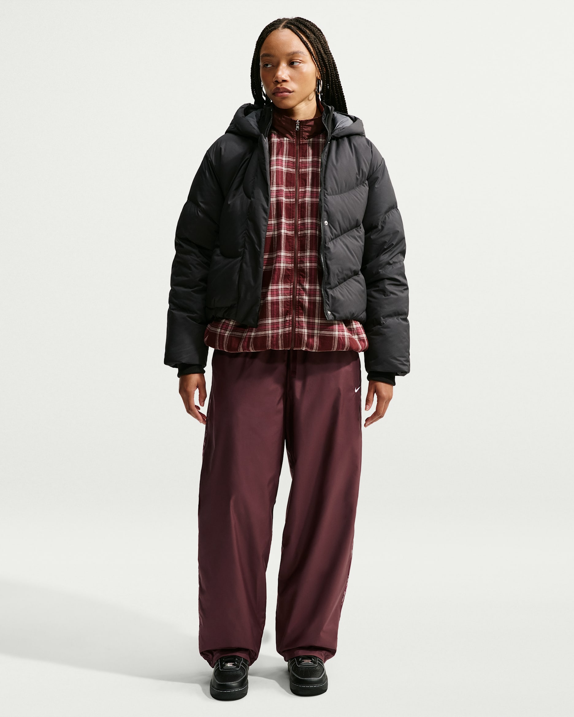 Nike Sportswear Pantalón reversible de cuadros y ajuste holgado - Mujer - Mystic Dates/Blanco
