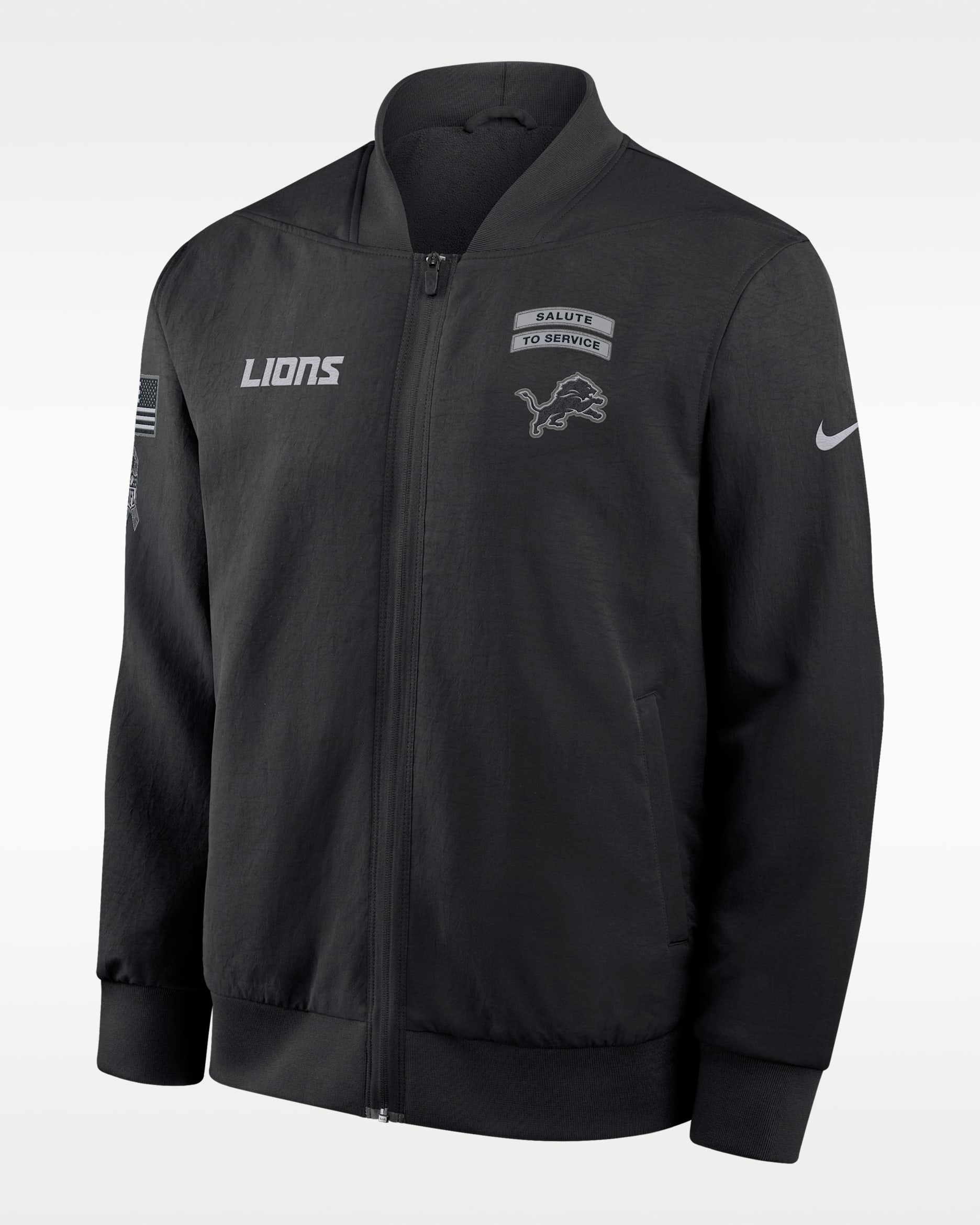 Chamarra bomber Nike de la NFL de cierre completo para hombre Detroit Lions Salute to Service Sideline - Negro