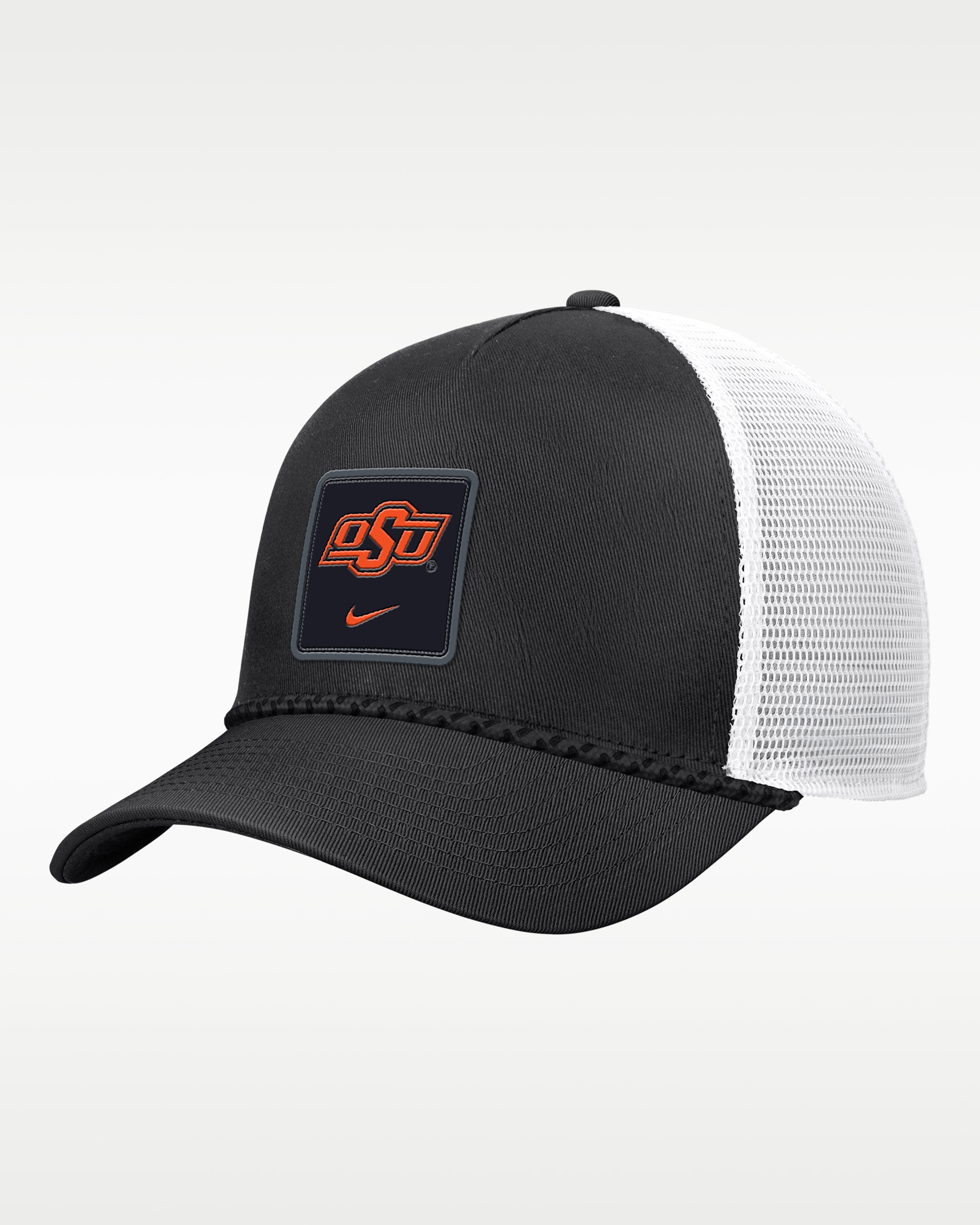 Oklahoma State Sideline Rope Men's Nike College Trucker Adjustable Hat - Black