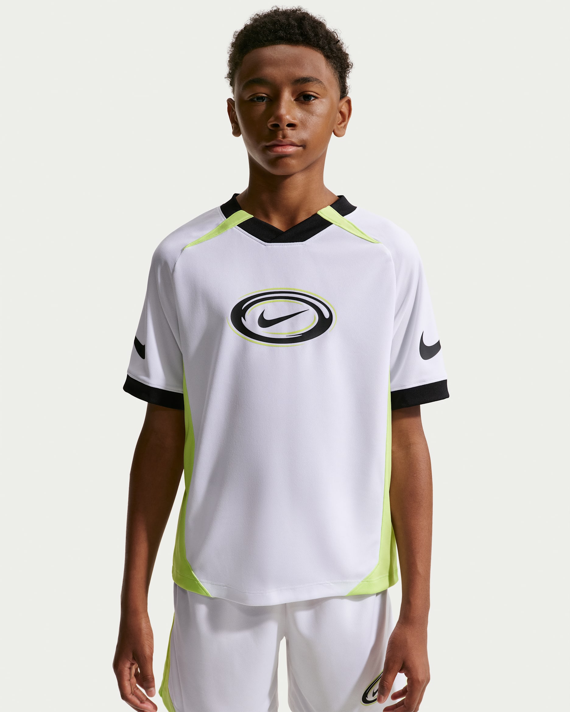 Haut à manches courtes Dri-FIT Nike Multi pour ado (garçon) - Blanc/Light Liquid Lime/Noir