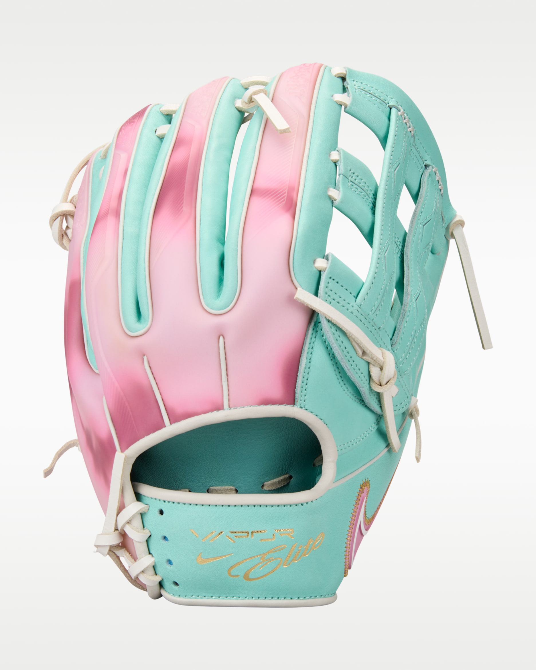 Guante de béisbol Nike Vapor Elite Outfield H-Web (para lanzar con la mano derecha) - Menta medio/Blanco/Rosa tímido