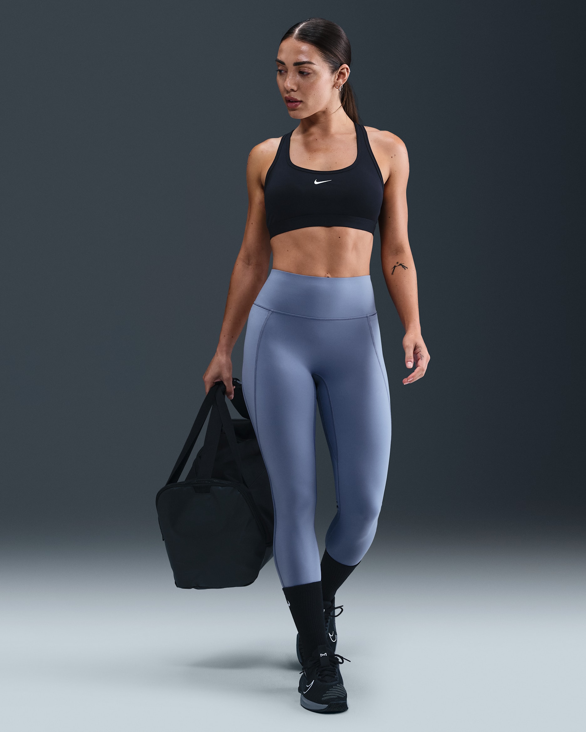 Nike Universa Women's High-Waisted 7/8 Leggings with No Front Seam - World Indigo/Sanded Purple/Celestine Blue