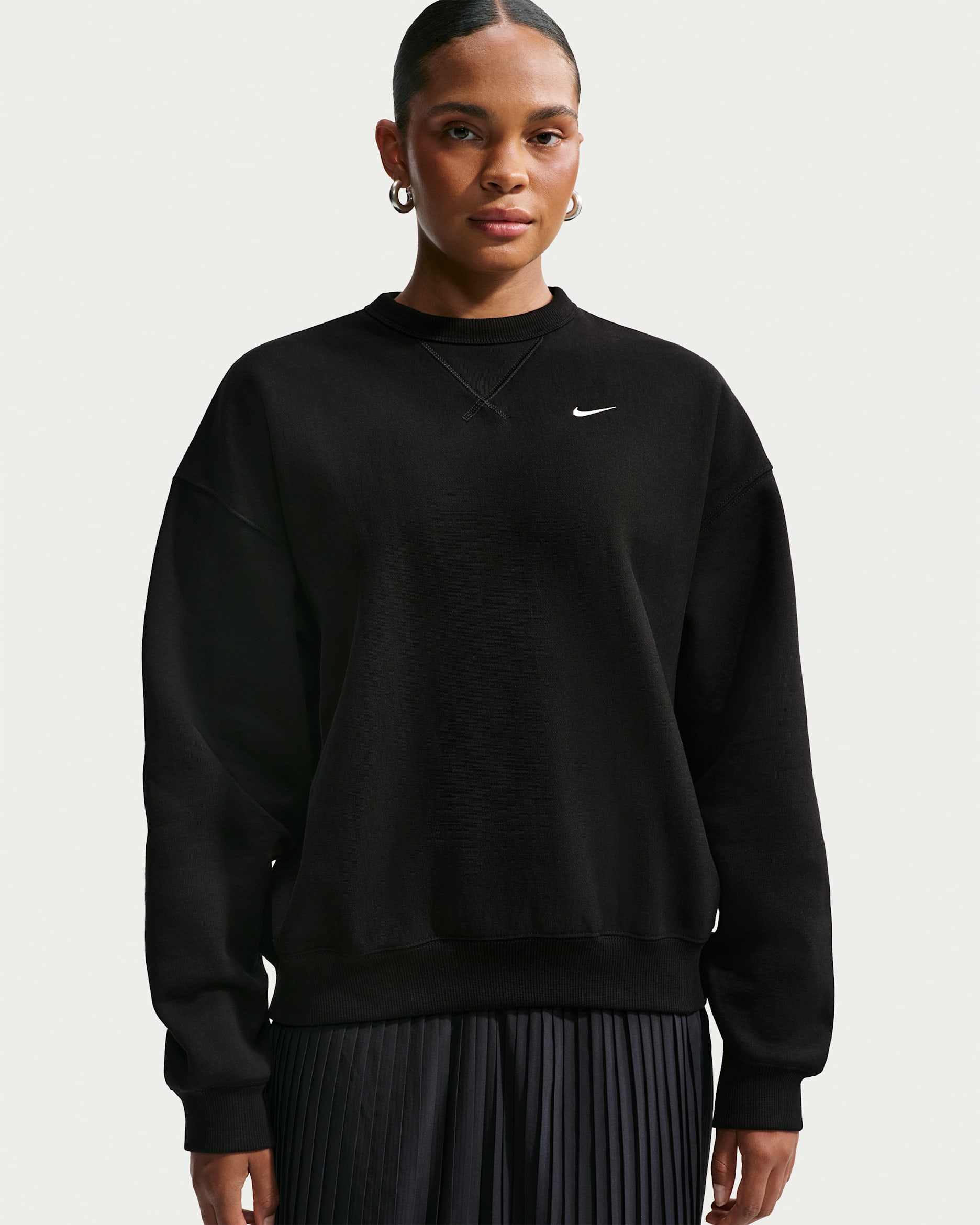 Nike Studio Fleece Heavyweight Women's Oversized Crew - Total Black/Sail