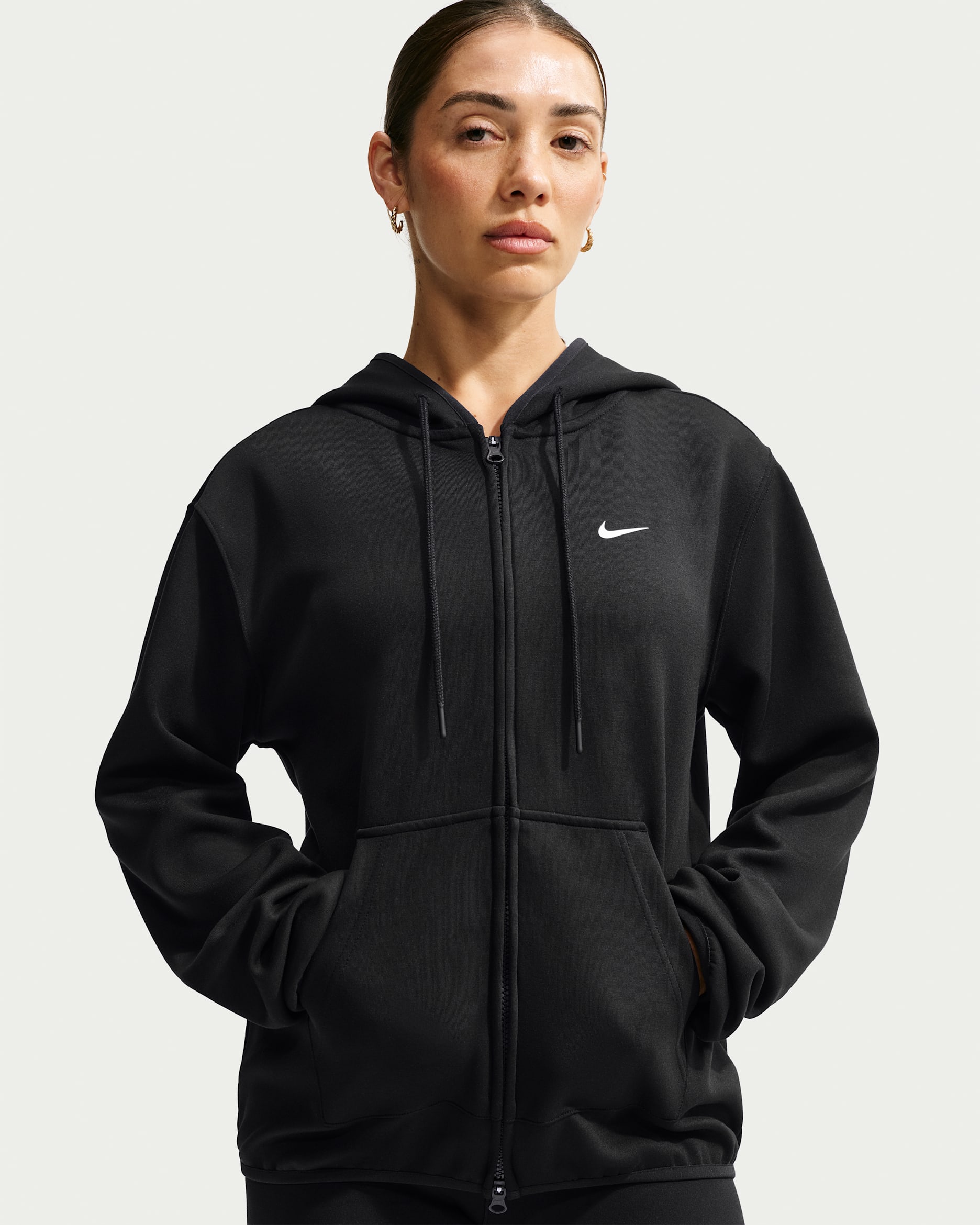 Nike Studio Fleece Sport Women's Dri-FIT Full-Zip Hoodie - Black/White