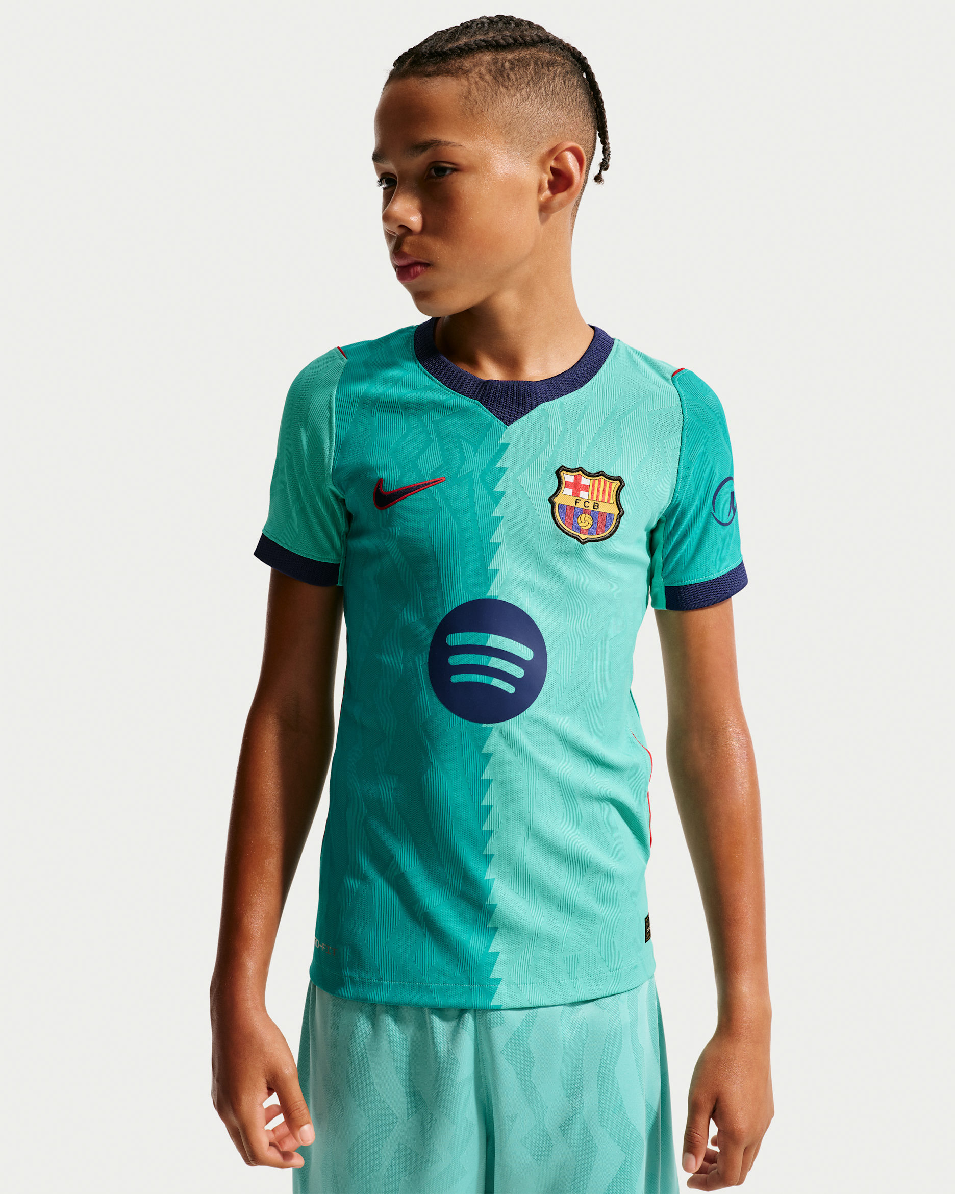 FC Barcelona 2026/27 Match Third Older Kids' Nike Aero-FIT Football Authentic Shirt - Green Frost/Green Frost/Gym Red/Loyal Blue