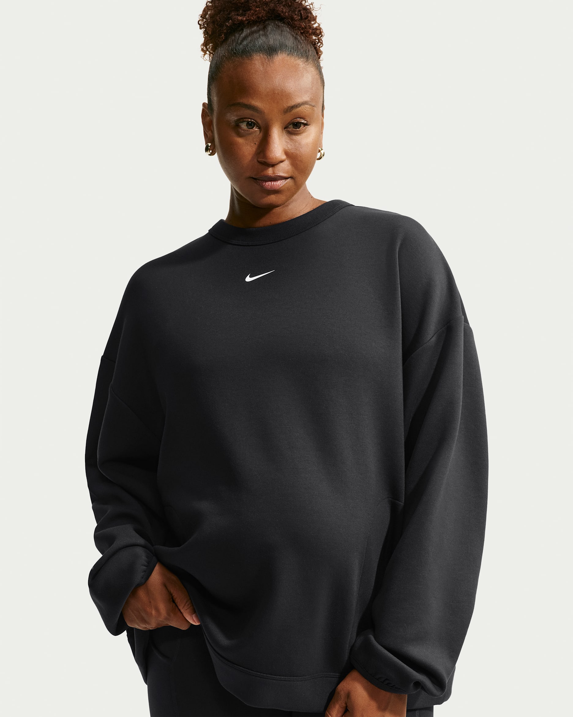 Nike (M) Studio Fleece Sport Women's Dri-FIT Oversized Crew-Neck Sweatshirt (Maternity) - Black/White