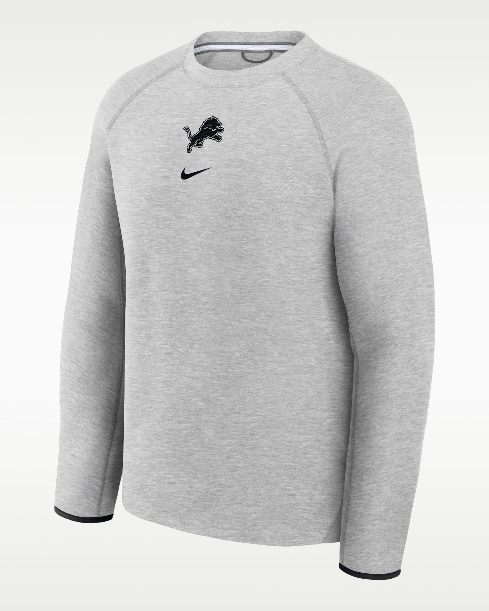Detroit Lions Tech Fleece Men's Nike NFL Pullover Crew - Grey Heather/Black