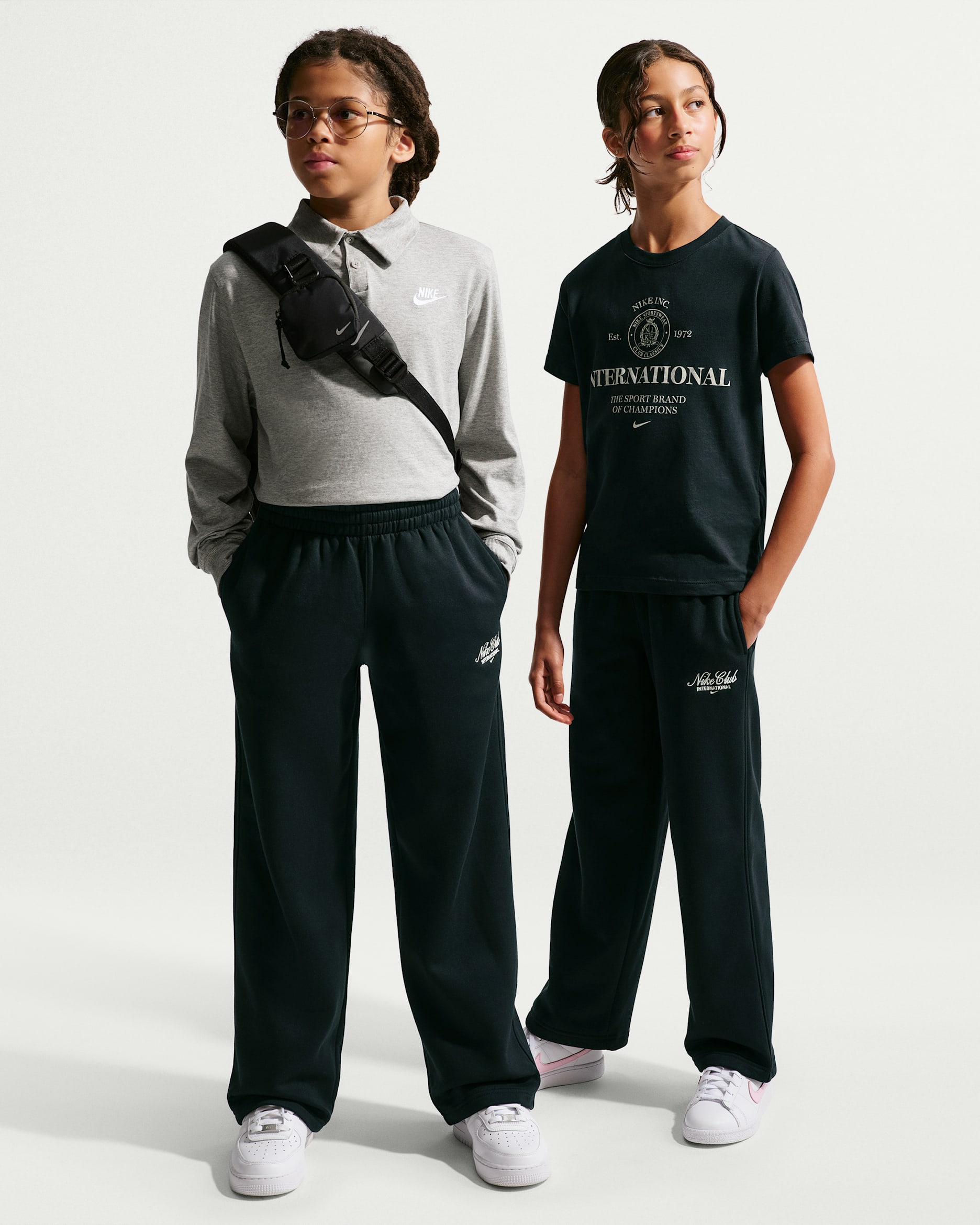 Nike Sportswear Club Fleece Big Kids' Open-Hem Pants - Black/Sanddrift/Sanddrift