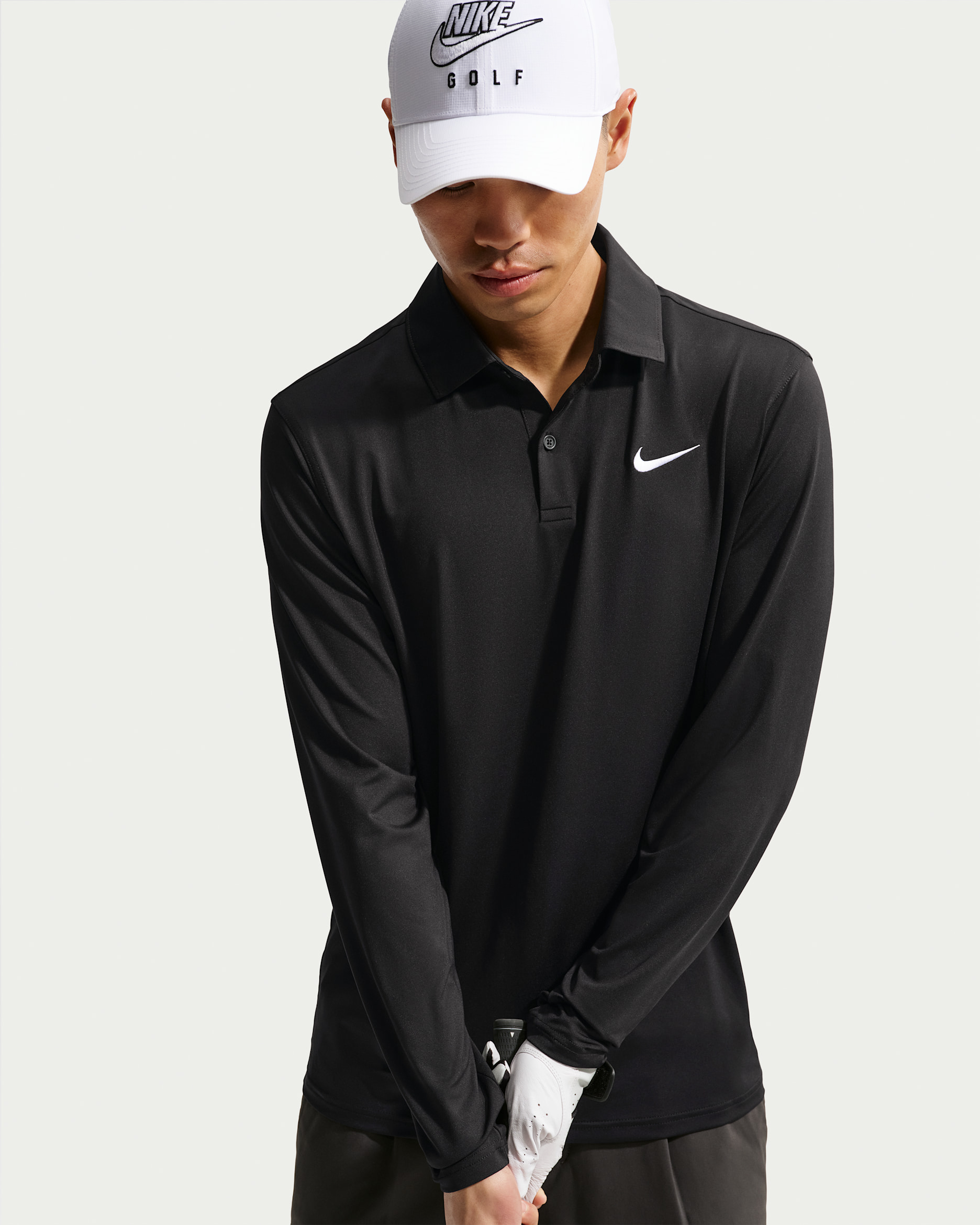 나이키 벨로시티 남성 드라이 핏 긴팔 골프 폴로 - 블랙/화이트