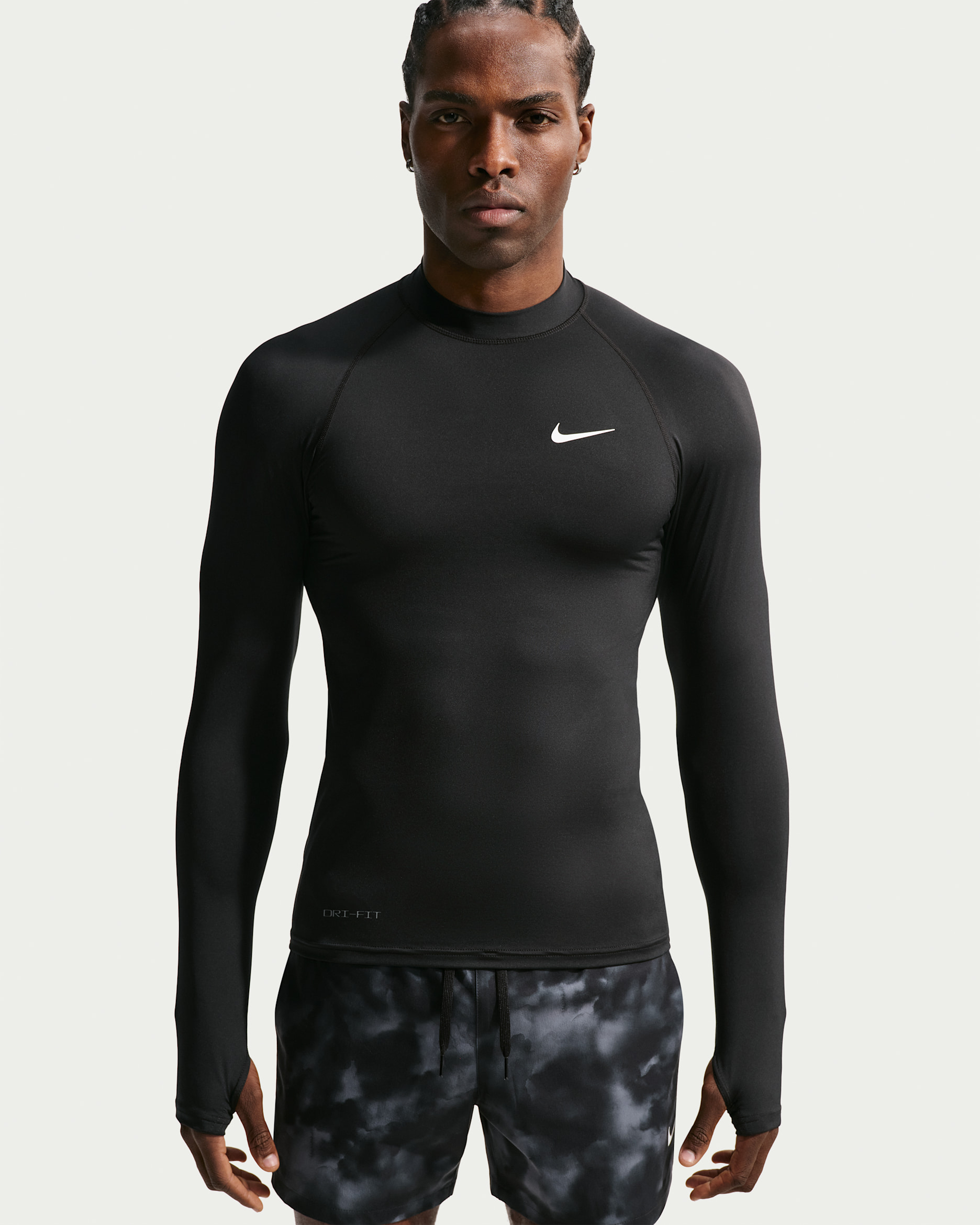 Playera rashguard de manga larga Dri-FIT UV para hombre Nike Swim Whitewater Essential - Negro