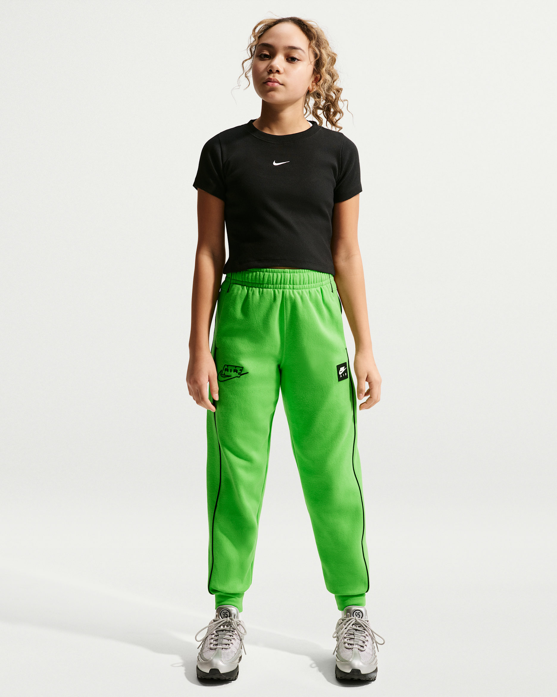 Joggers de tejido Fleece para niños talla grande Nike Air - Verde medio/Negro/Negro