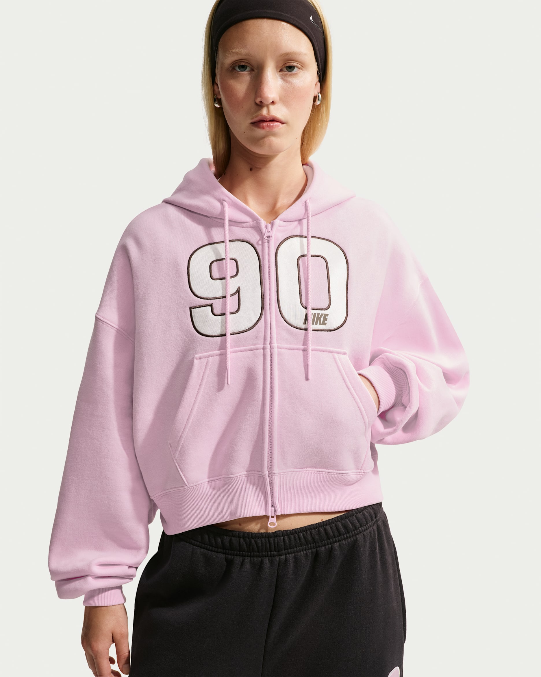 Nike Studio Fleece Medium Weight Women's Oversized Cropped Full-Zip Sweatshirt - Pink Foam
