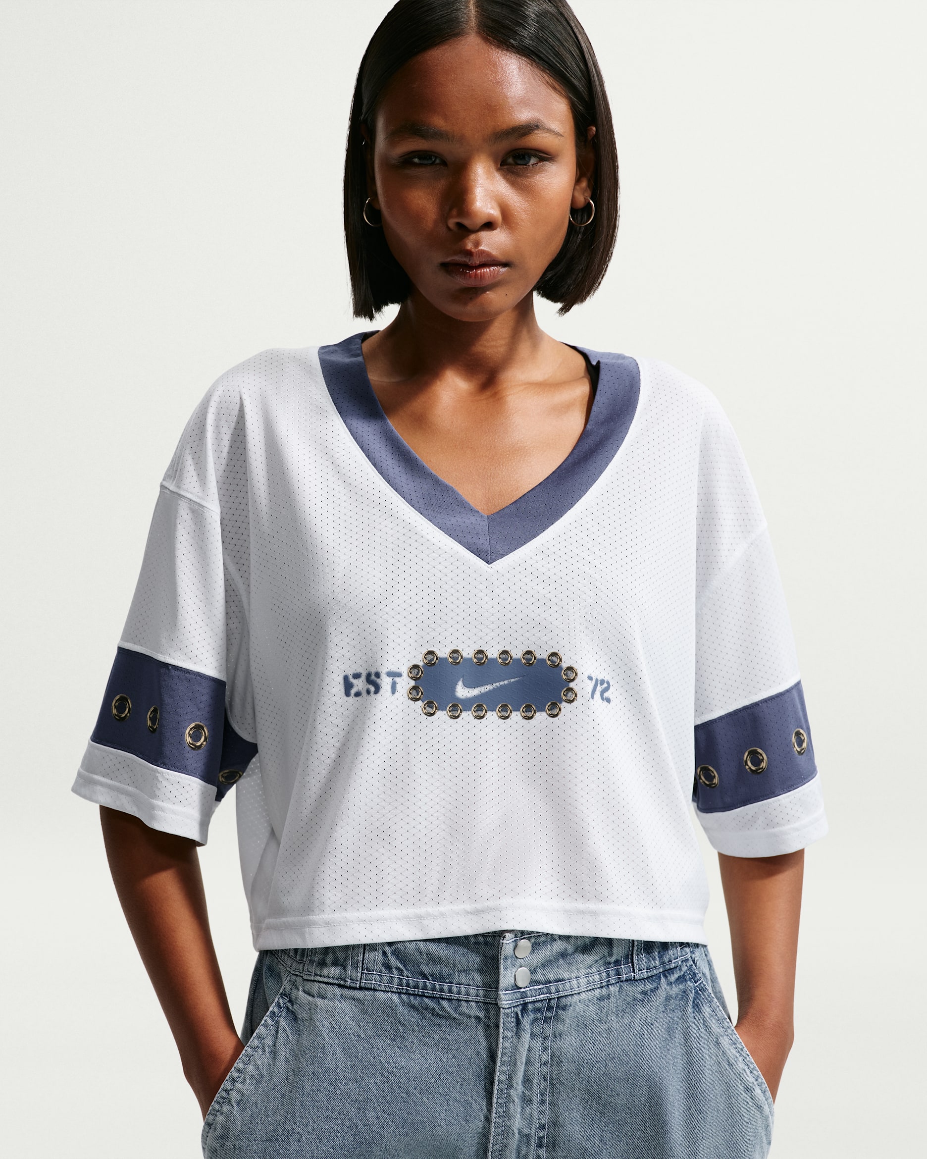 Nike Sportswear Women's Cropped Jersey Top - Off White/Diffused Blue