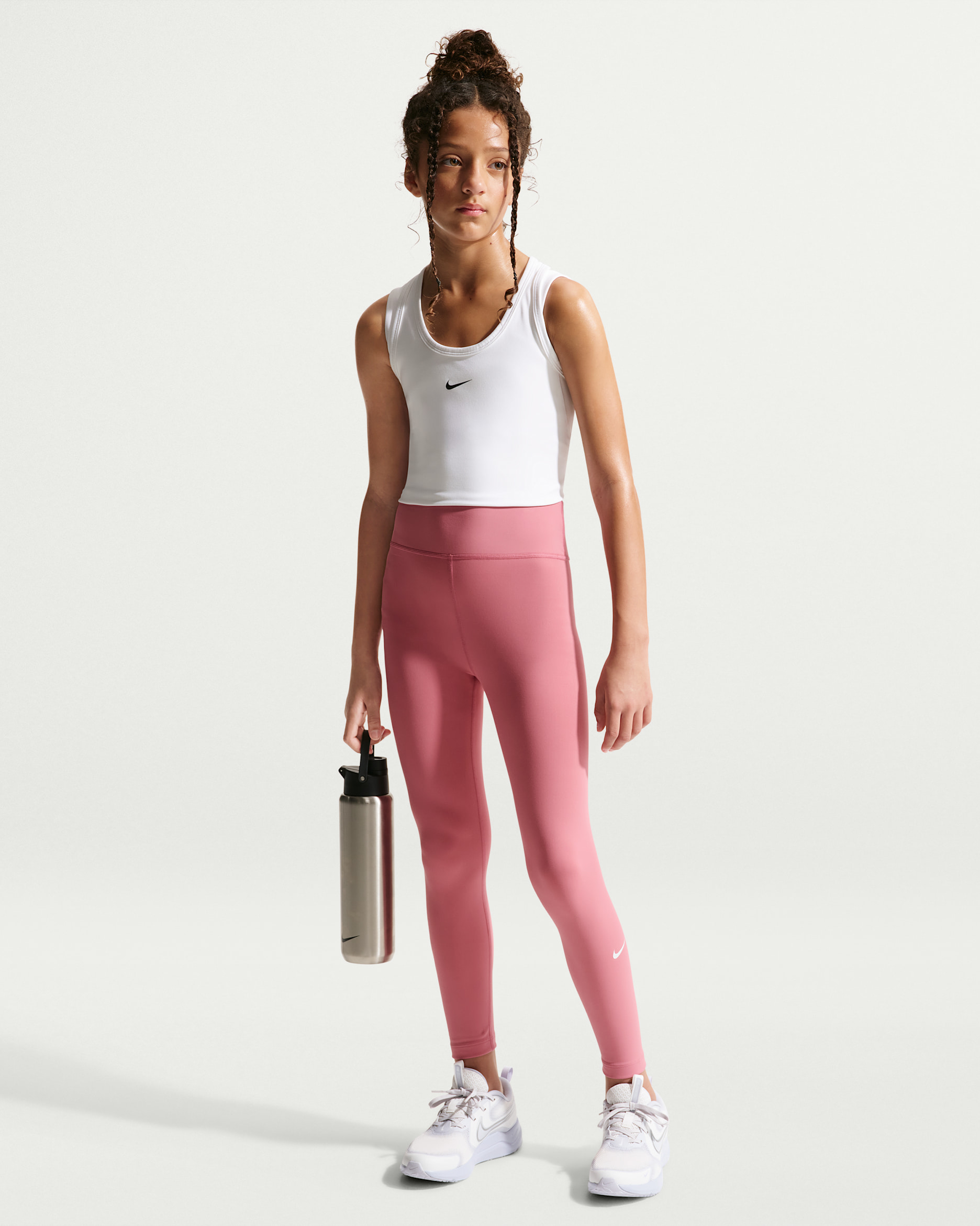 Leggings Dri-FIT de tiro alto para niña talla grande Nike One - Peonía/Blanco