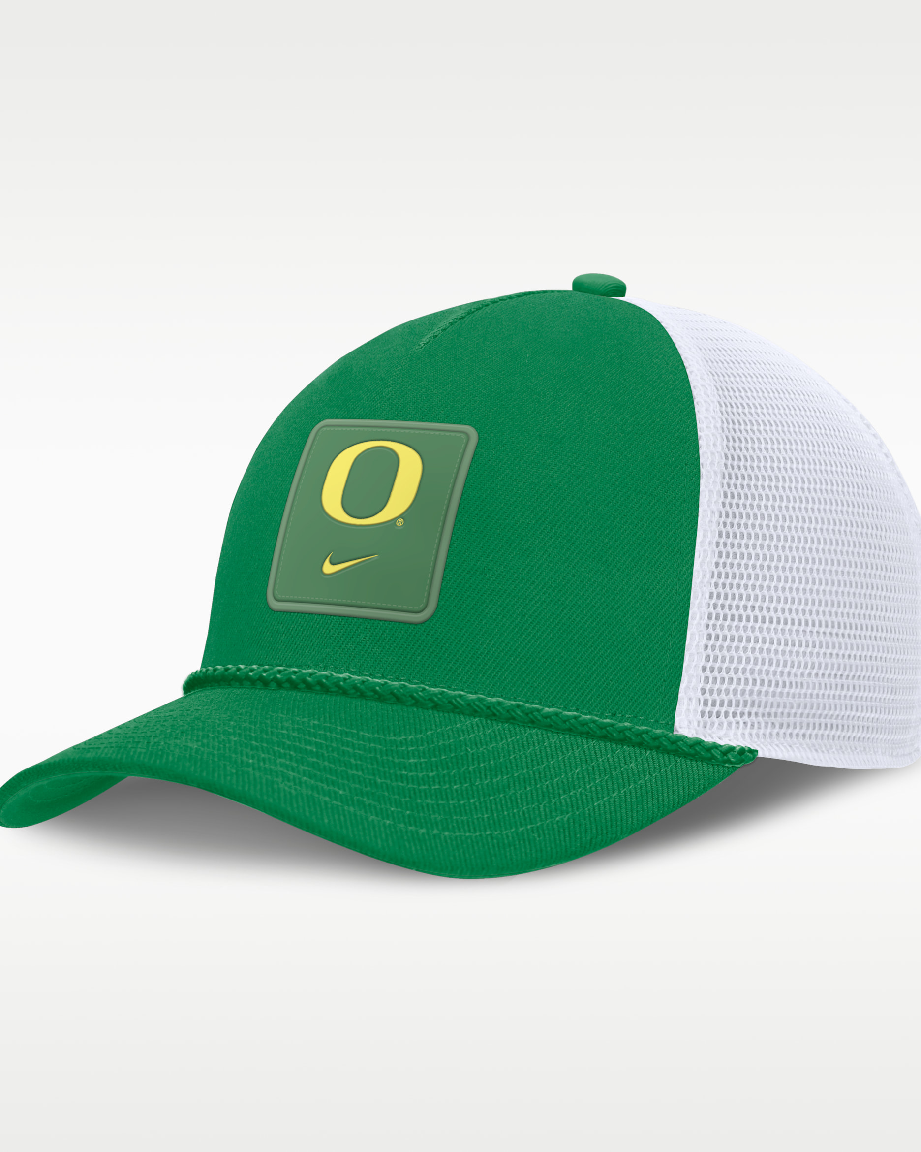 Gorra de rejilla universitaria ajustable Nike para hombre Oregon Sideline Gameday Rope - Verde manzana/Blanco