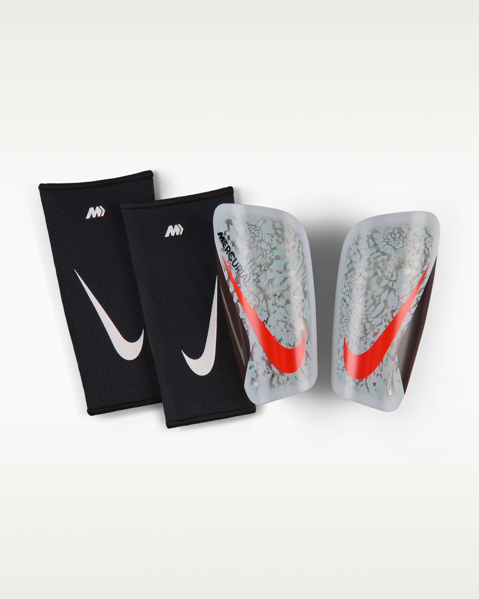 Nike United Mercurial Lite Football Shinguards - Pure Platinum/Burgundy Crush/Bright Crimson