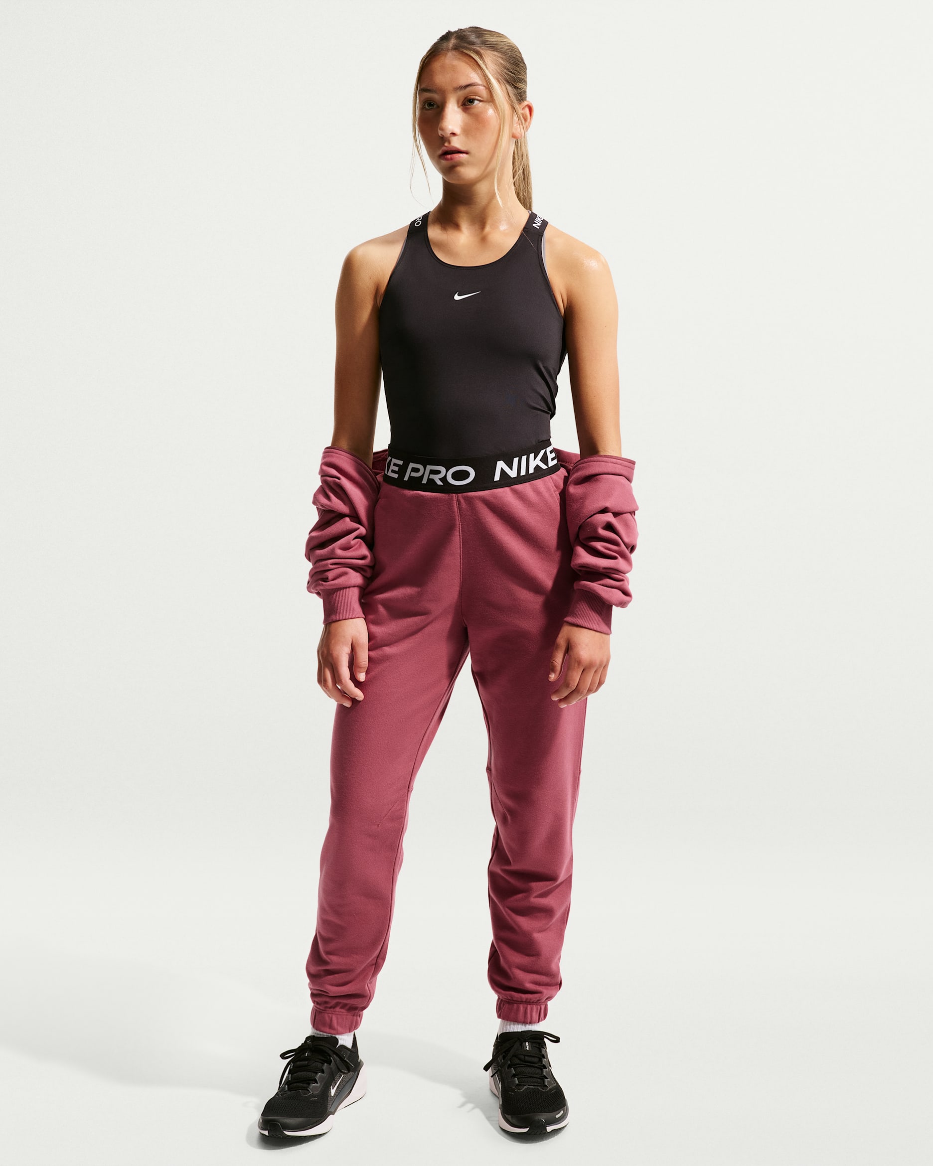 Nike Pro Fleece Older Kids' (Girls') Dri-FIT Joggers - Pink Smoke/Pink Smoke/Black/White