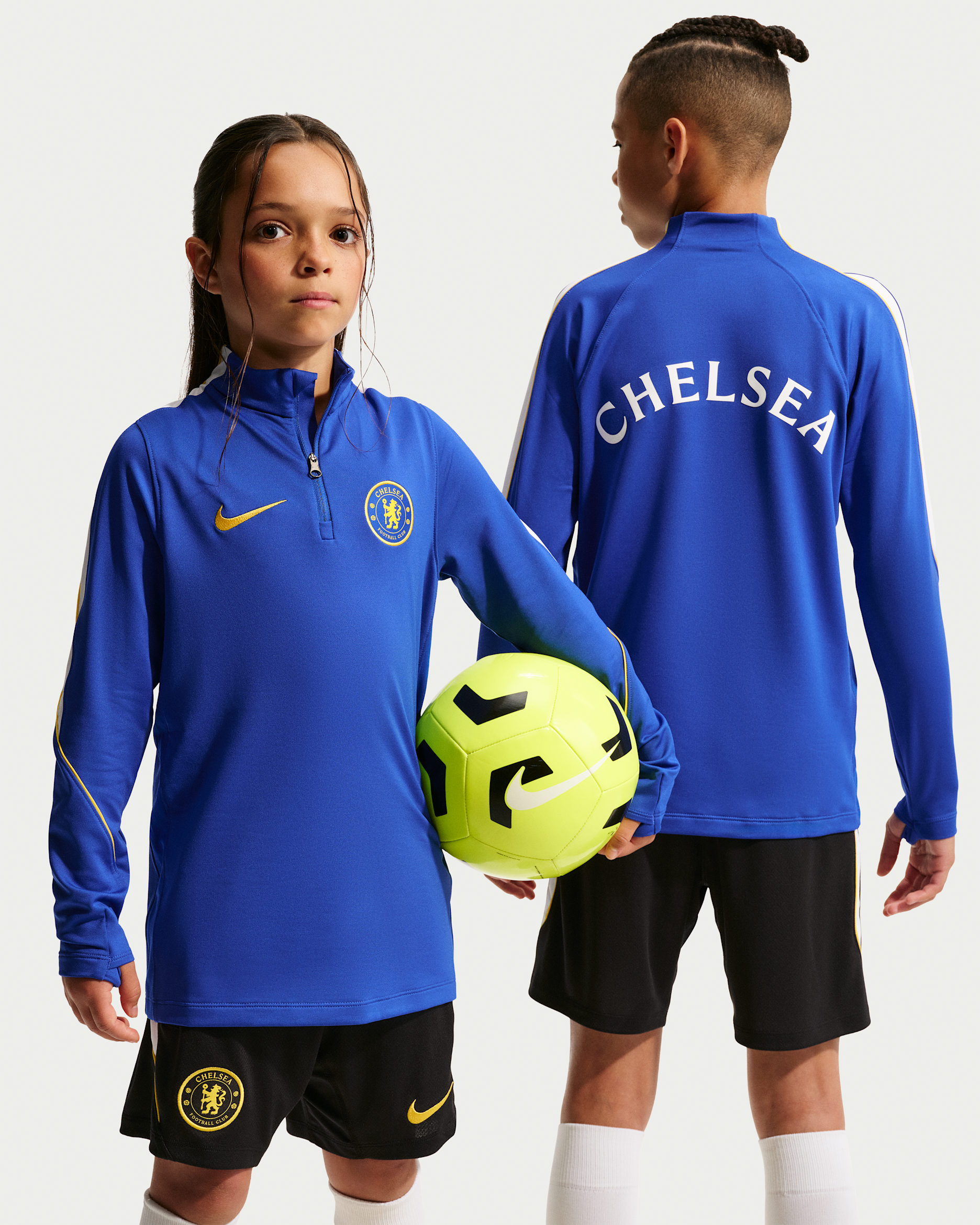 Camisola de treino de futebol de malha Nike Dri-FIT Strike Chelsea FC Júnior - Azul Bright/Branco/Dourado Midwest