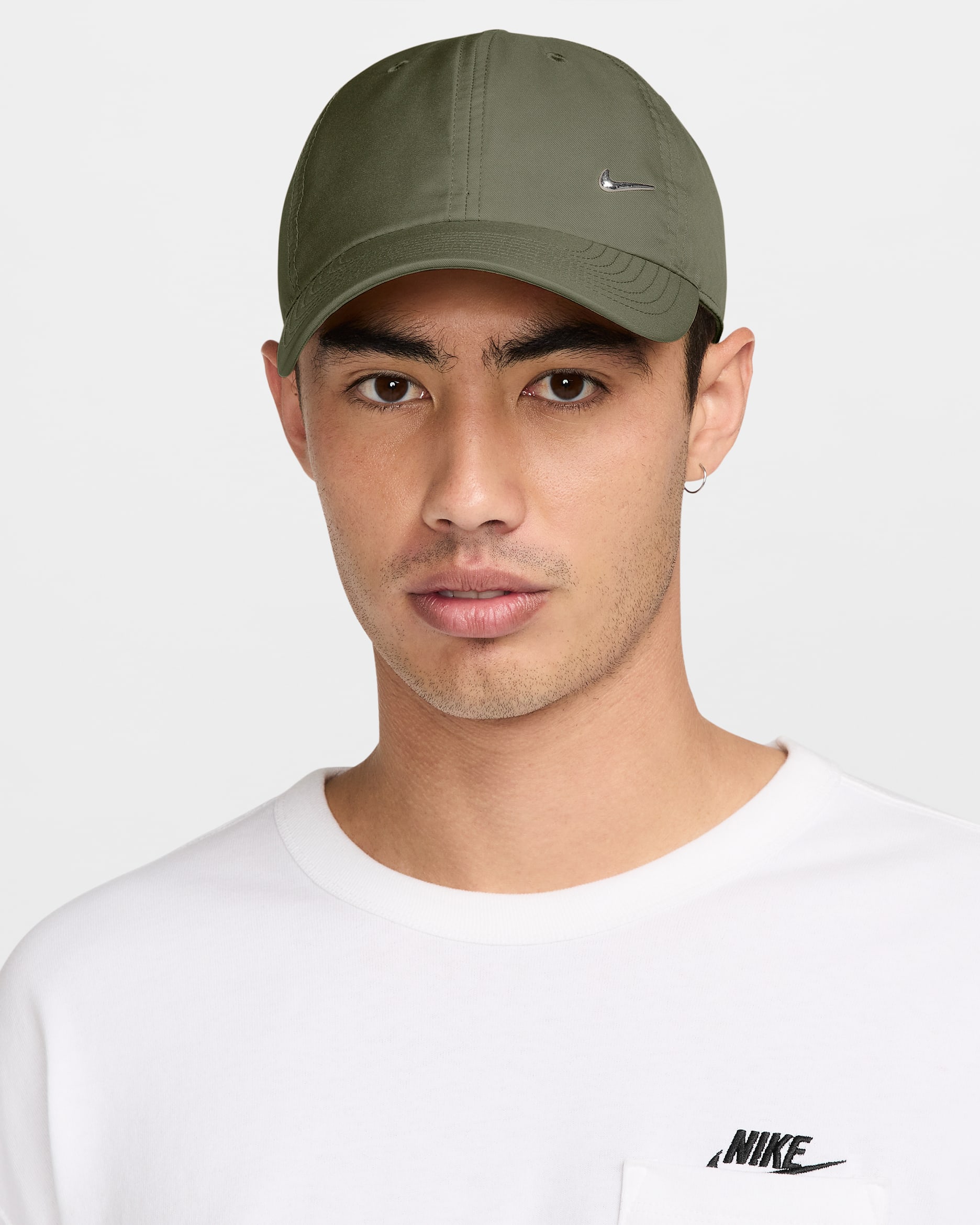 Nike Dri-FIT Club Unstructured Metal Swoosh Cap - Medium Olive/Metallic Silver