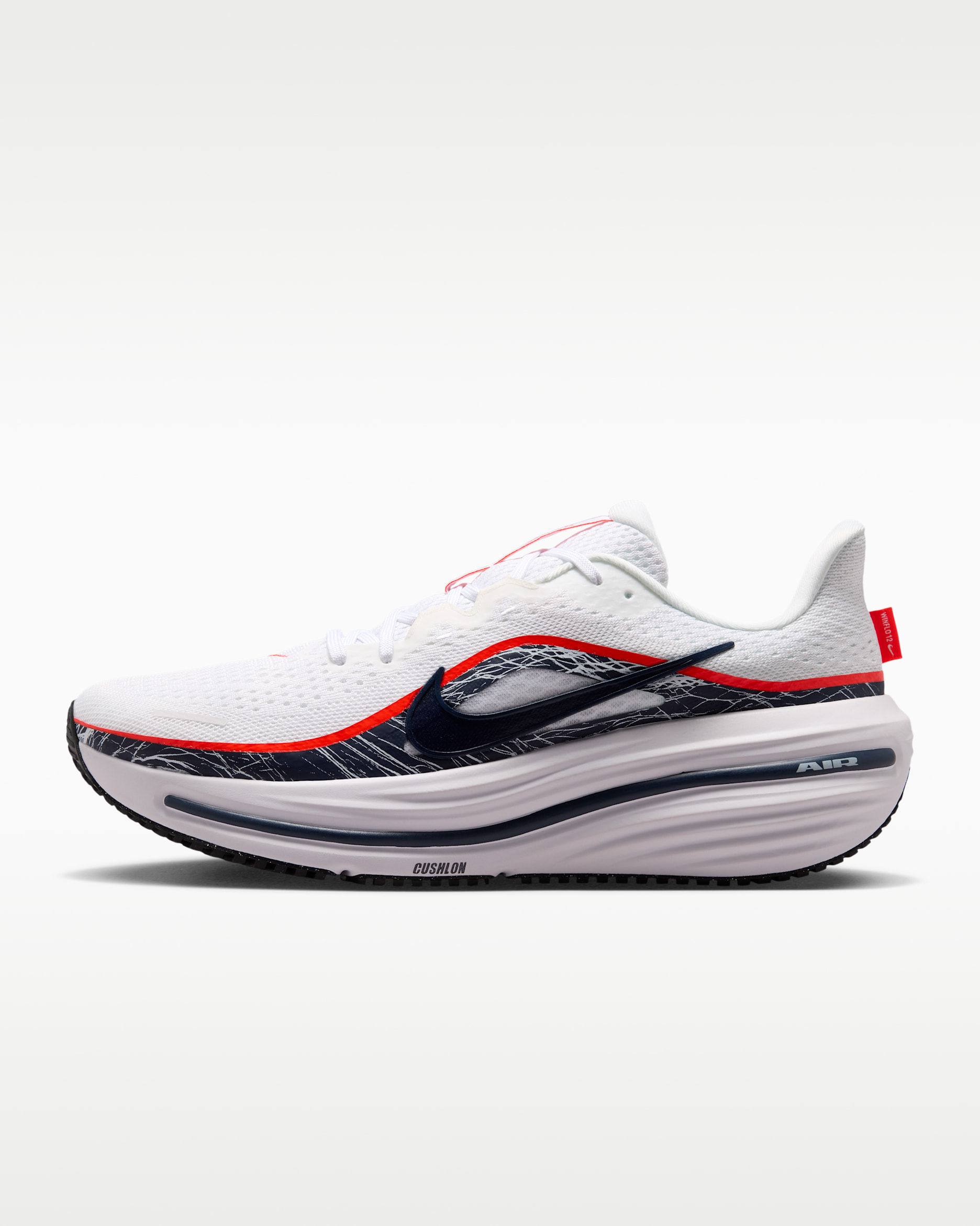 Nike Winflo 12 løpesko for vei til herre - Hvit/Dynamic Yellow/Bright Crimson/Obsidian