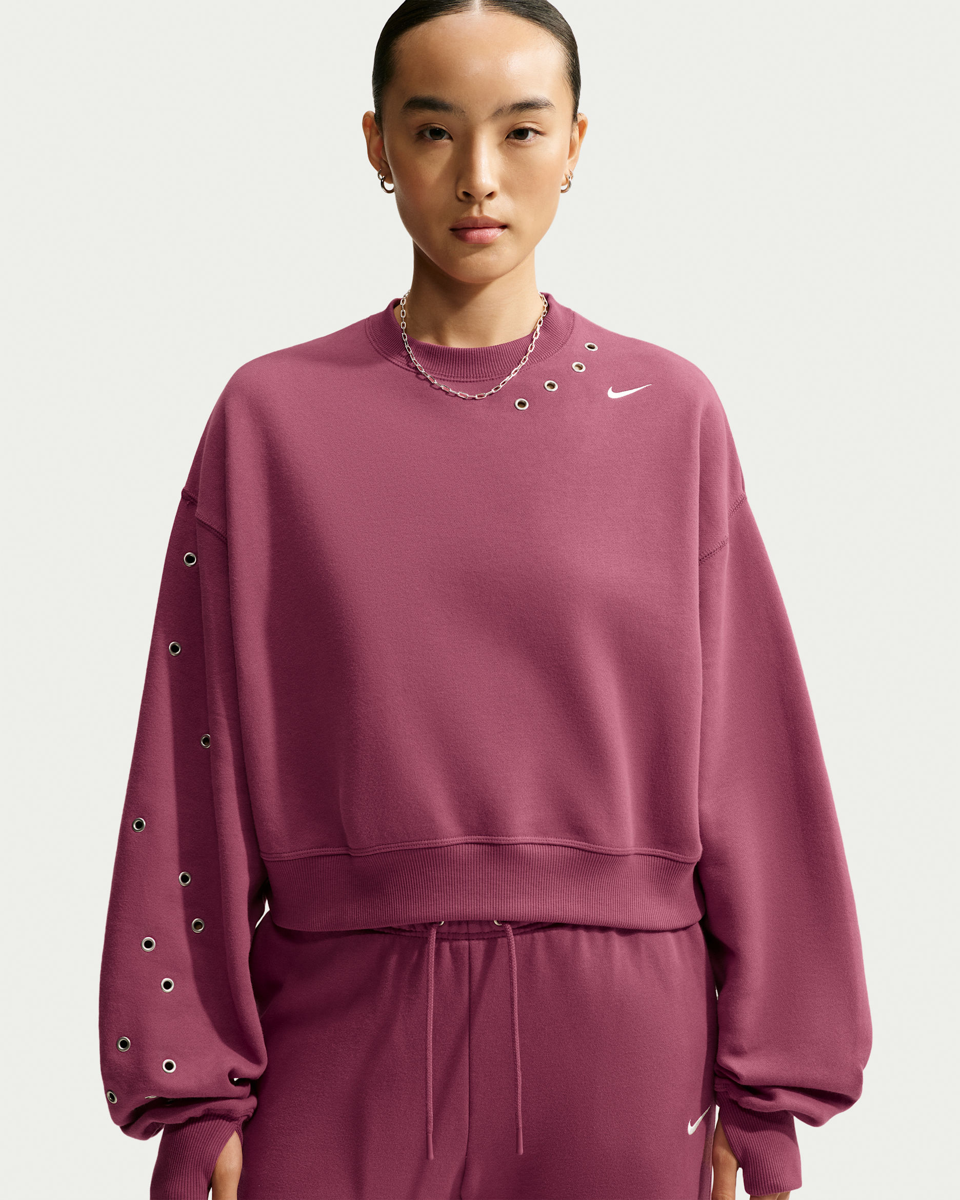 Nike Studio Fleece Medium Weight Women's Oversized Cropped Crew-Neck Sweatshirt - Pink Smoke/Sail