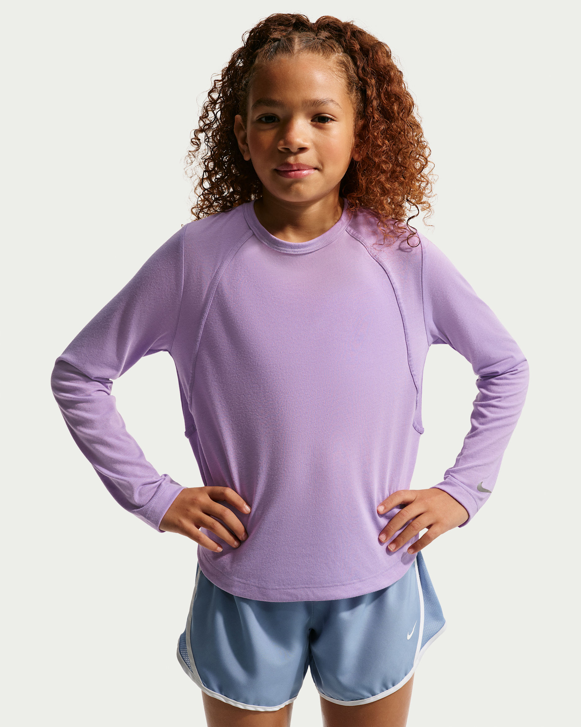 Playera de correr de manga larga Dri-FIT para niña talla grande Nike Tempo - Violeta estrella/Violeta estrella