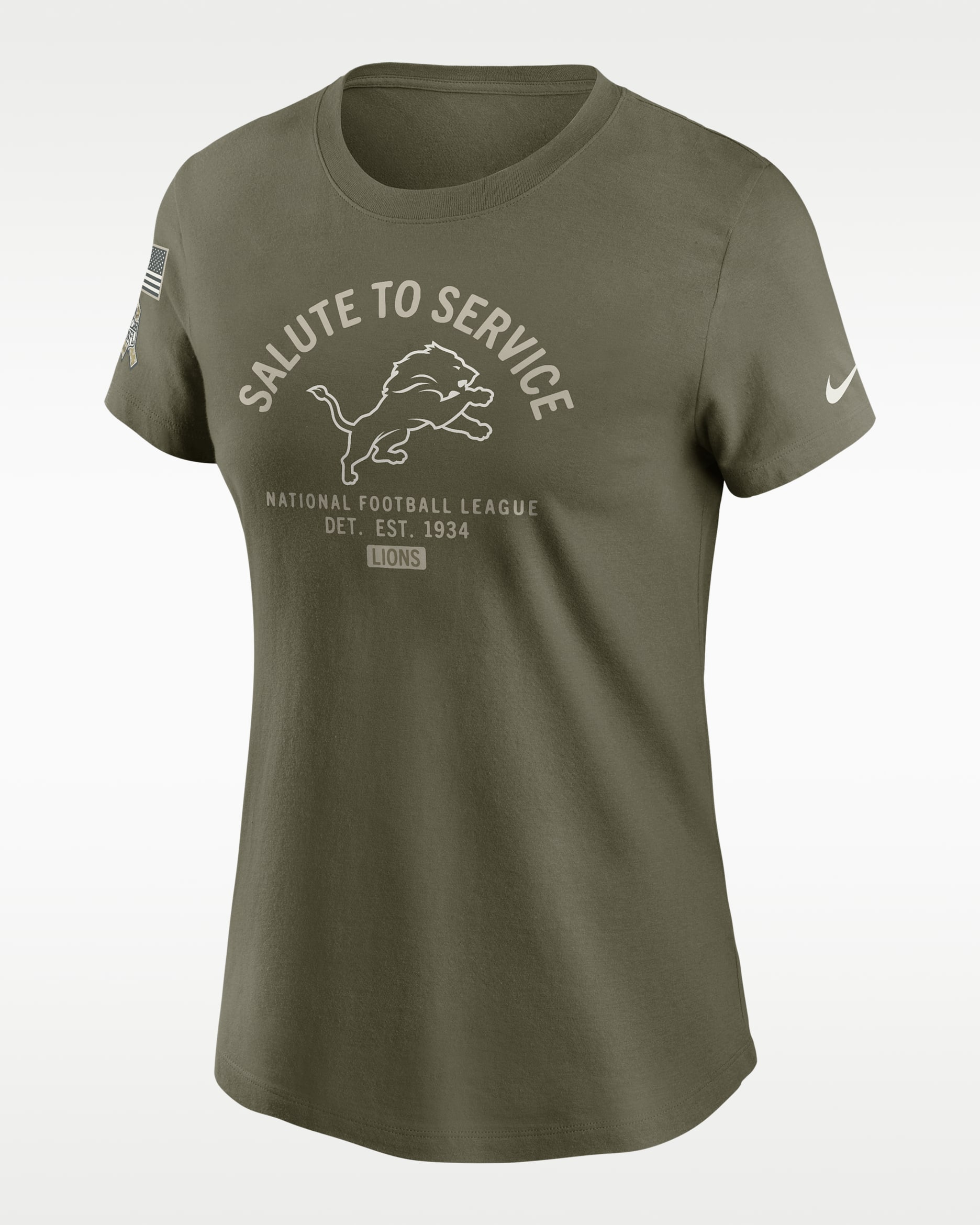 Playera Nike de la NFL para mujer Detroit Lions Salute to Service Sideline - Oliva