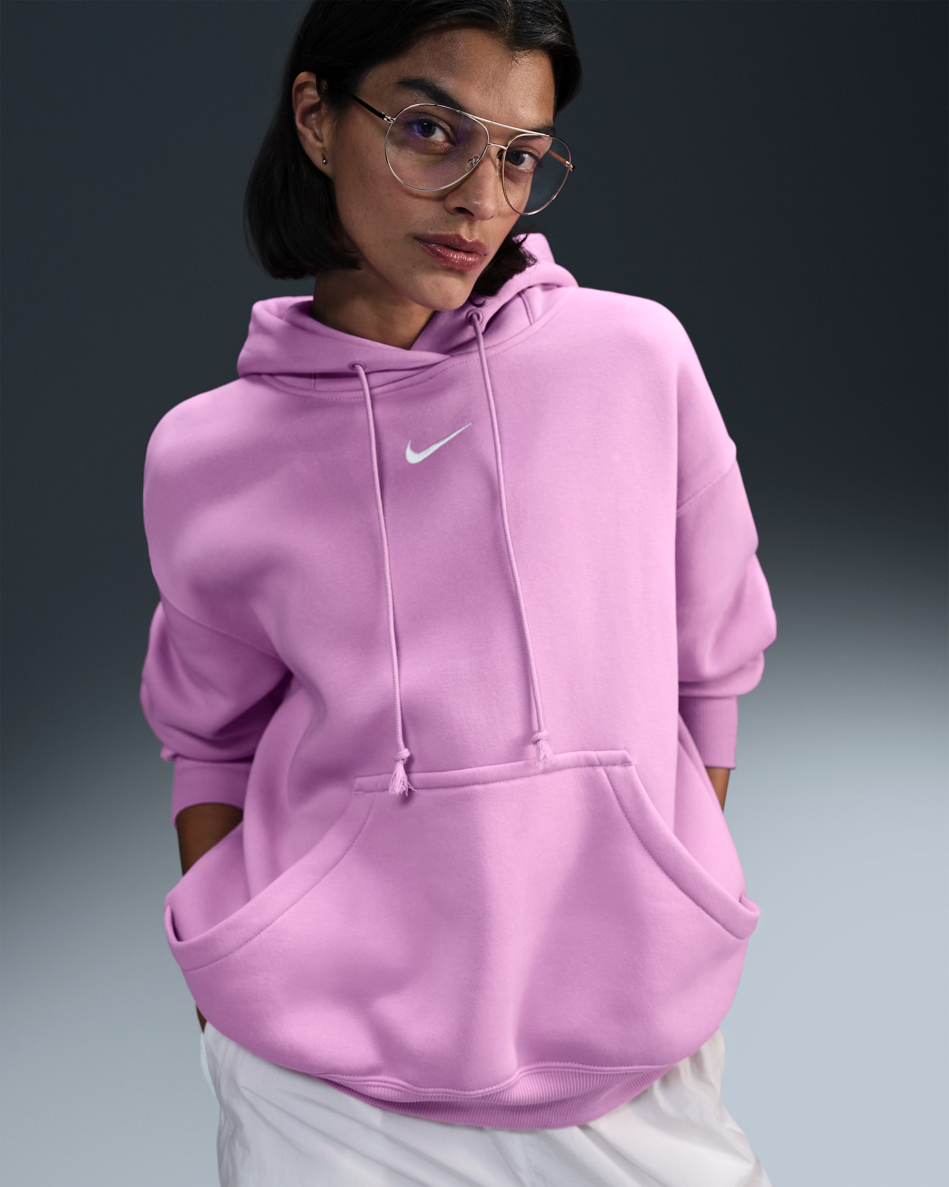 Sudadera con gorro sin cierre oversized para mujer Nike Sportswear Phoenix Fleece - Rosa extremo/Vela