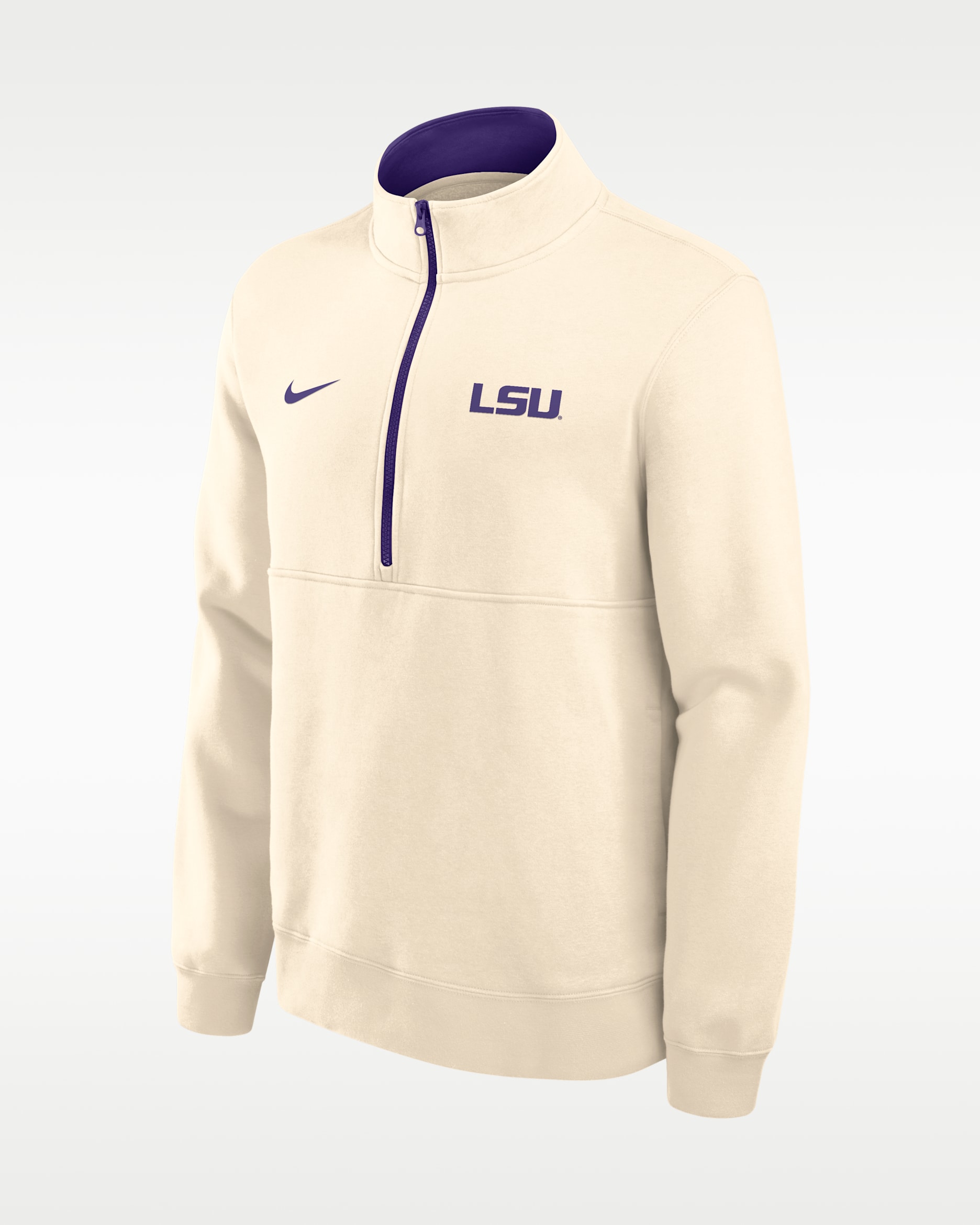 LSU Primetime Primary Logo Men's Nike College 1/2-Zip Crew - Natural/Court Purple