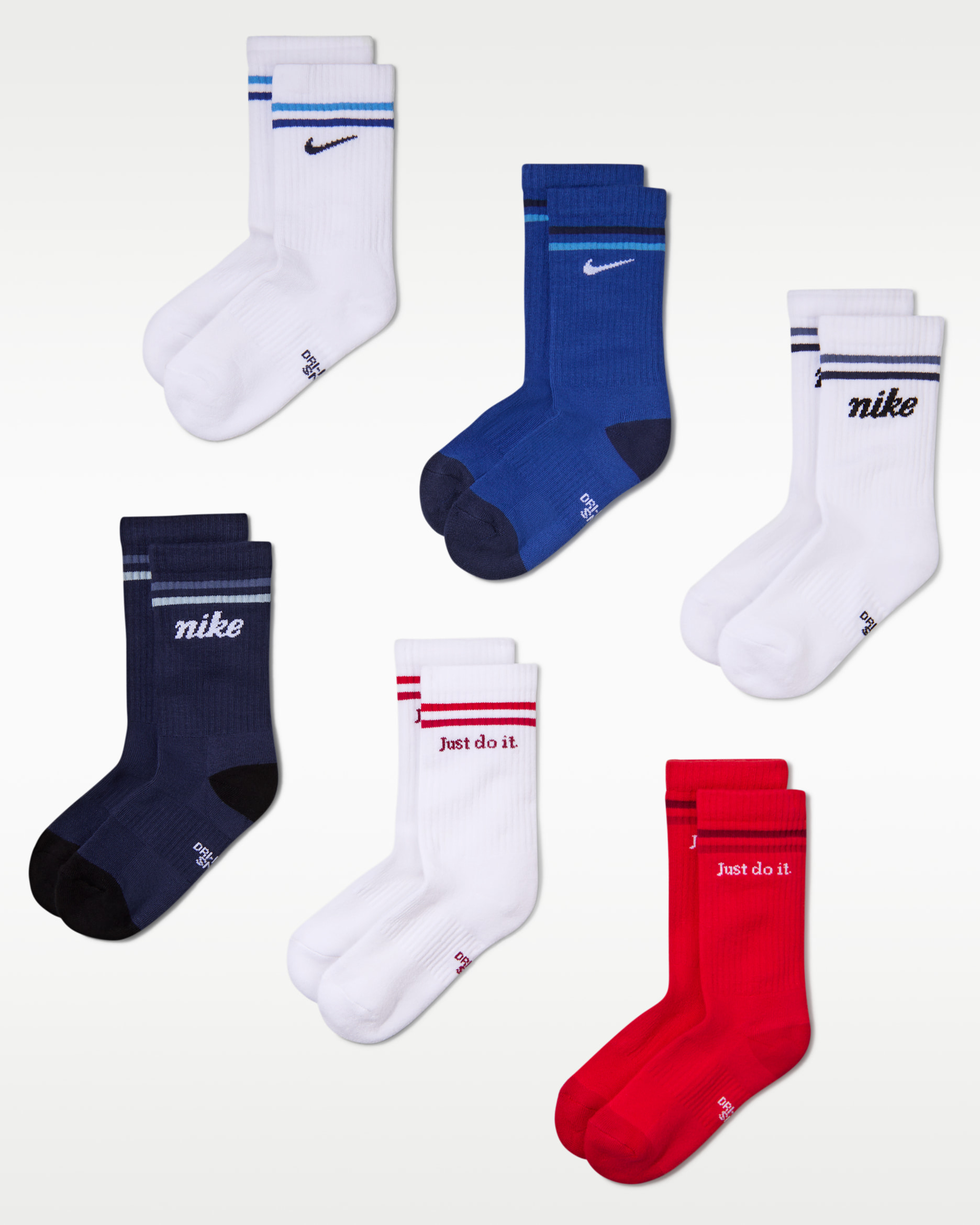 Nike Everyday Kids' Cushioned Crew Socks (6 Pairs) - Multi-Color