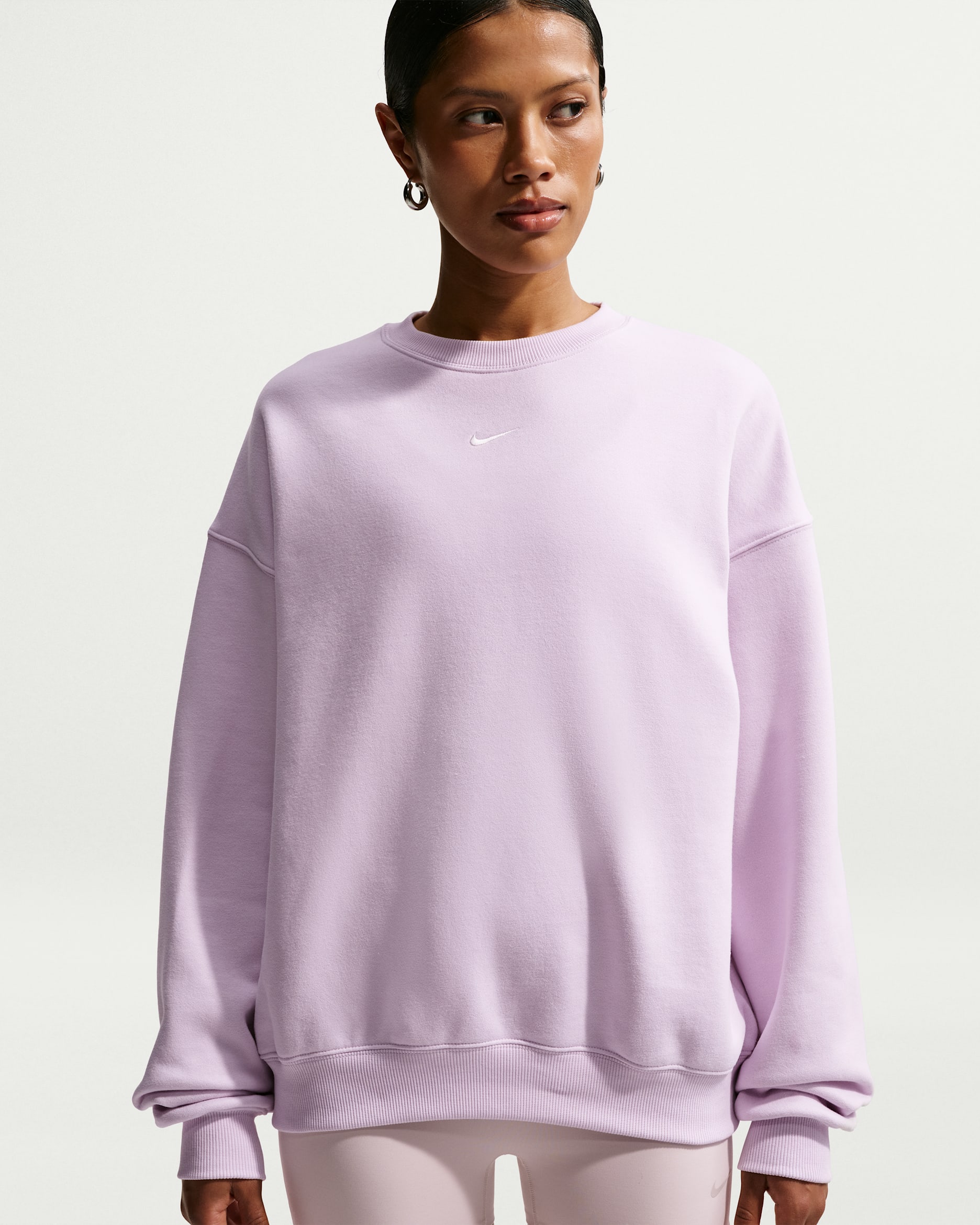 Nike Studio Fleece mittelschweres Material Oversize-Rundhalsshirt (Damen) - Bleached Lilac/Sail