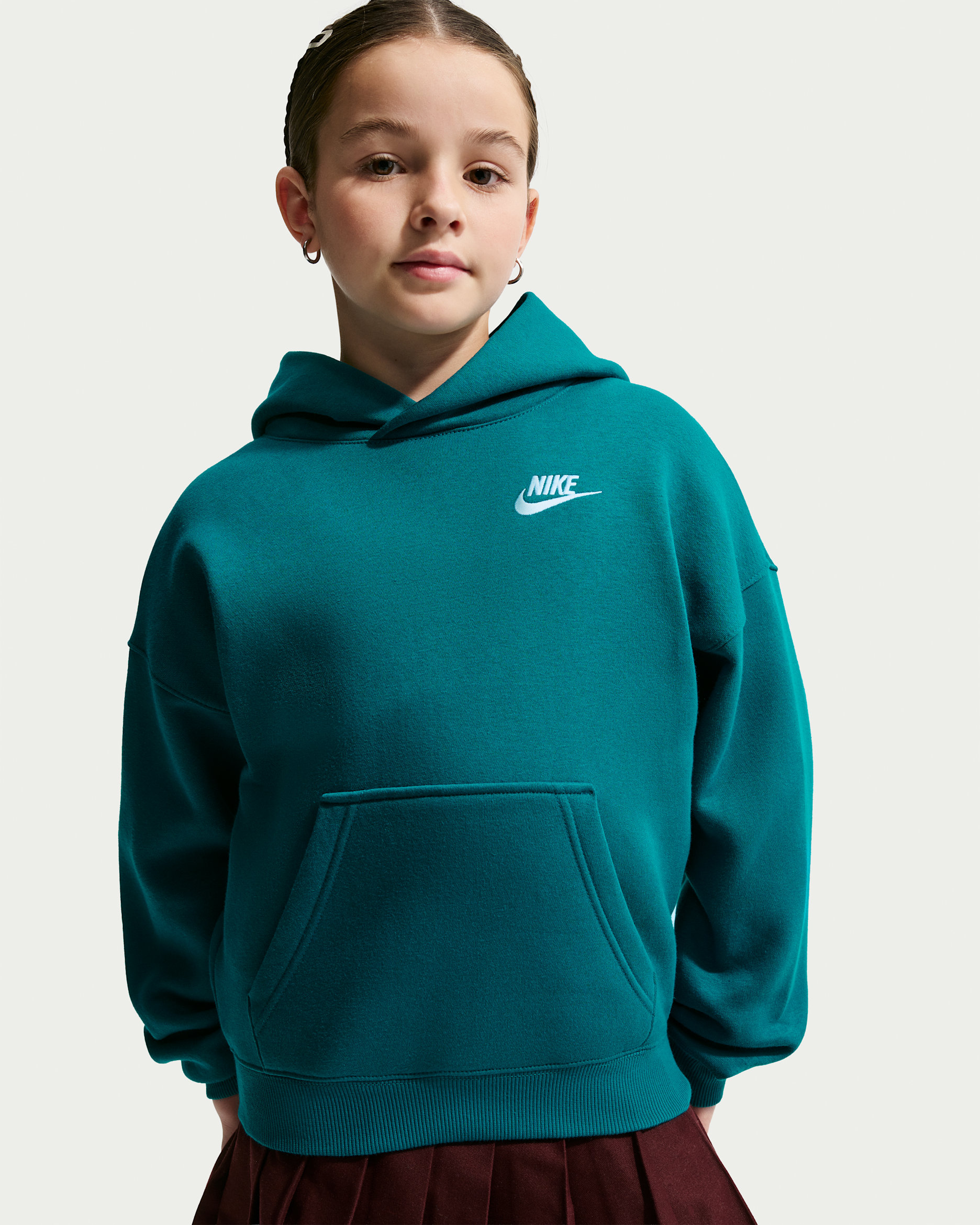 Nike Sportswear Club Fleece Big Kids' Oversized Hoodie - Bright Spruce/White