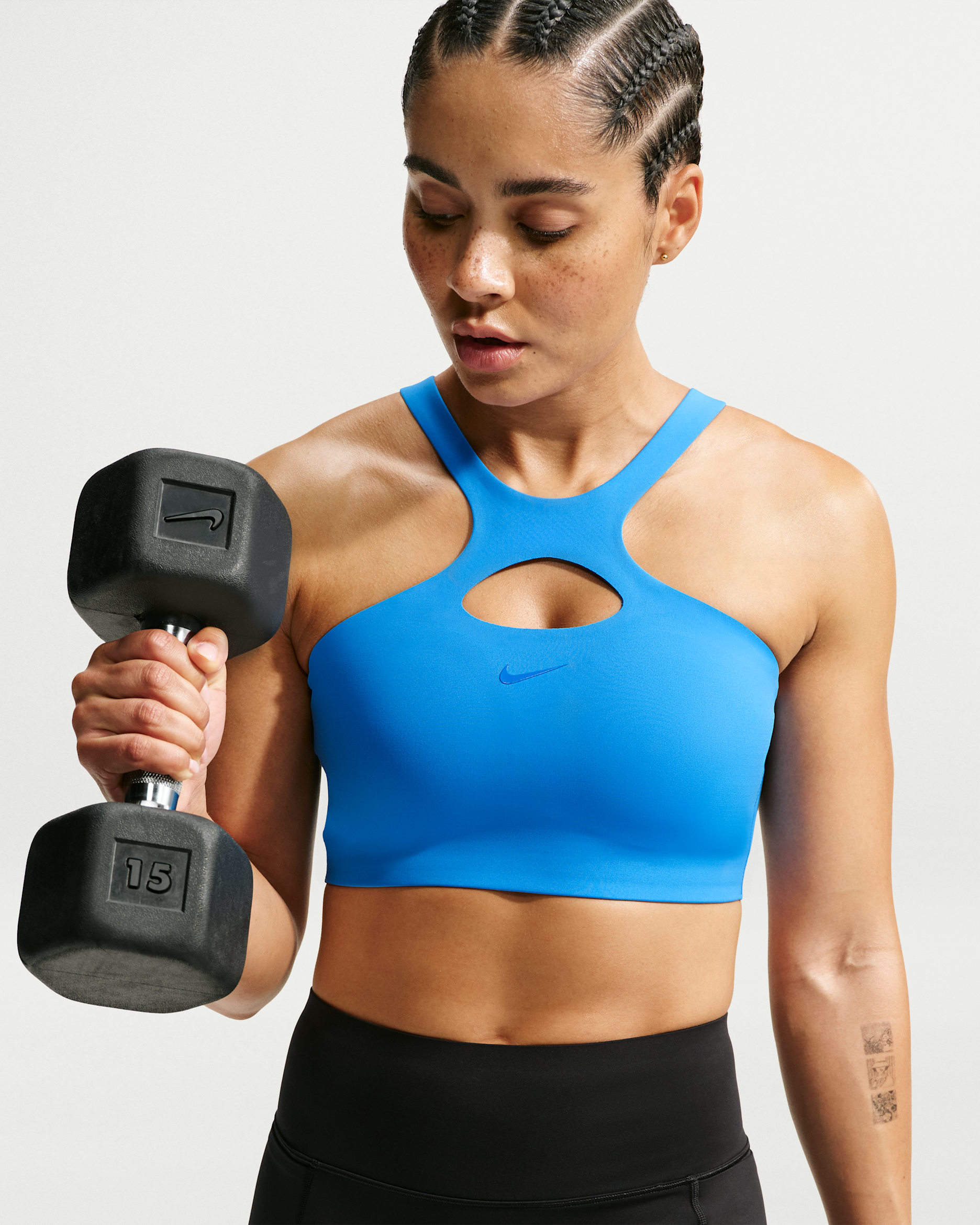 Nike Universa Women's Medium-Support Padded Sports Bra - Light Photo Blue/Blue Spark/Blue Spark