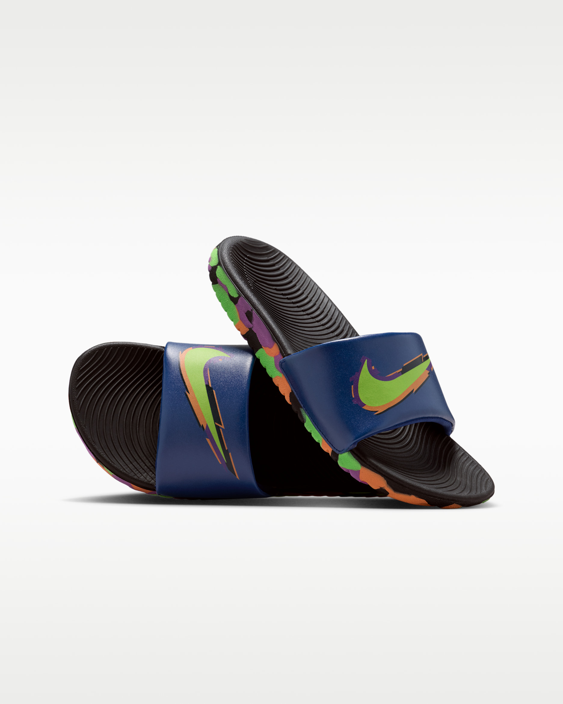 Chanclas para niños pequeños y grandes Nike Kawa SE - Negro/Azul vacío/Marrakech/Verde strike