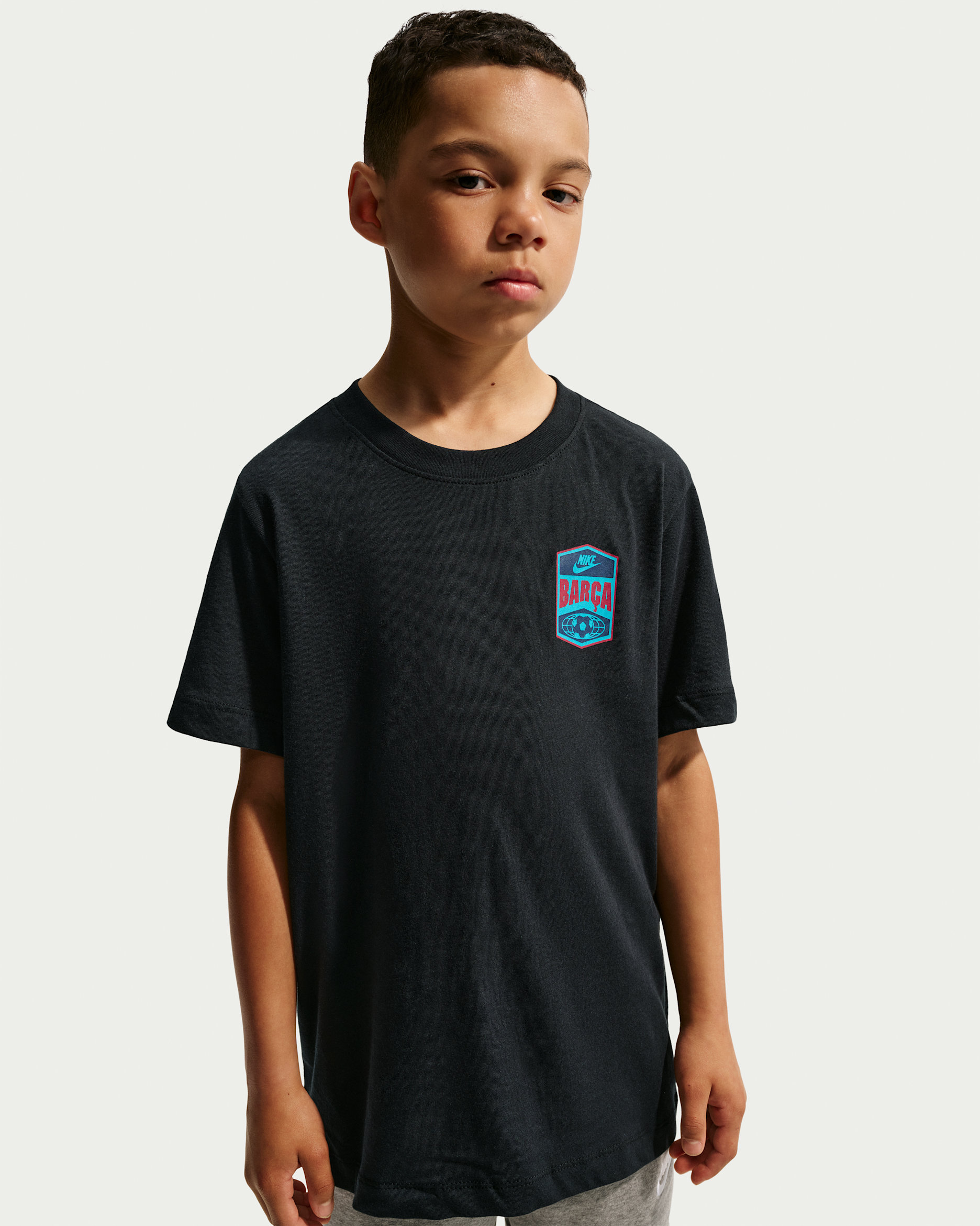 F.C. Barcelona Premier Older Kids' Nike Footba T-Shirt - Black