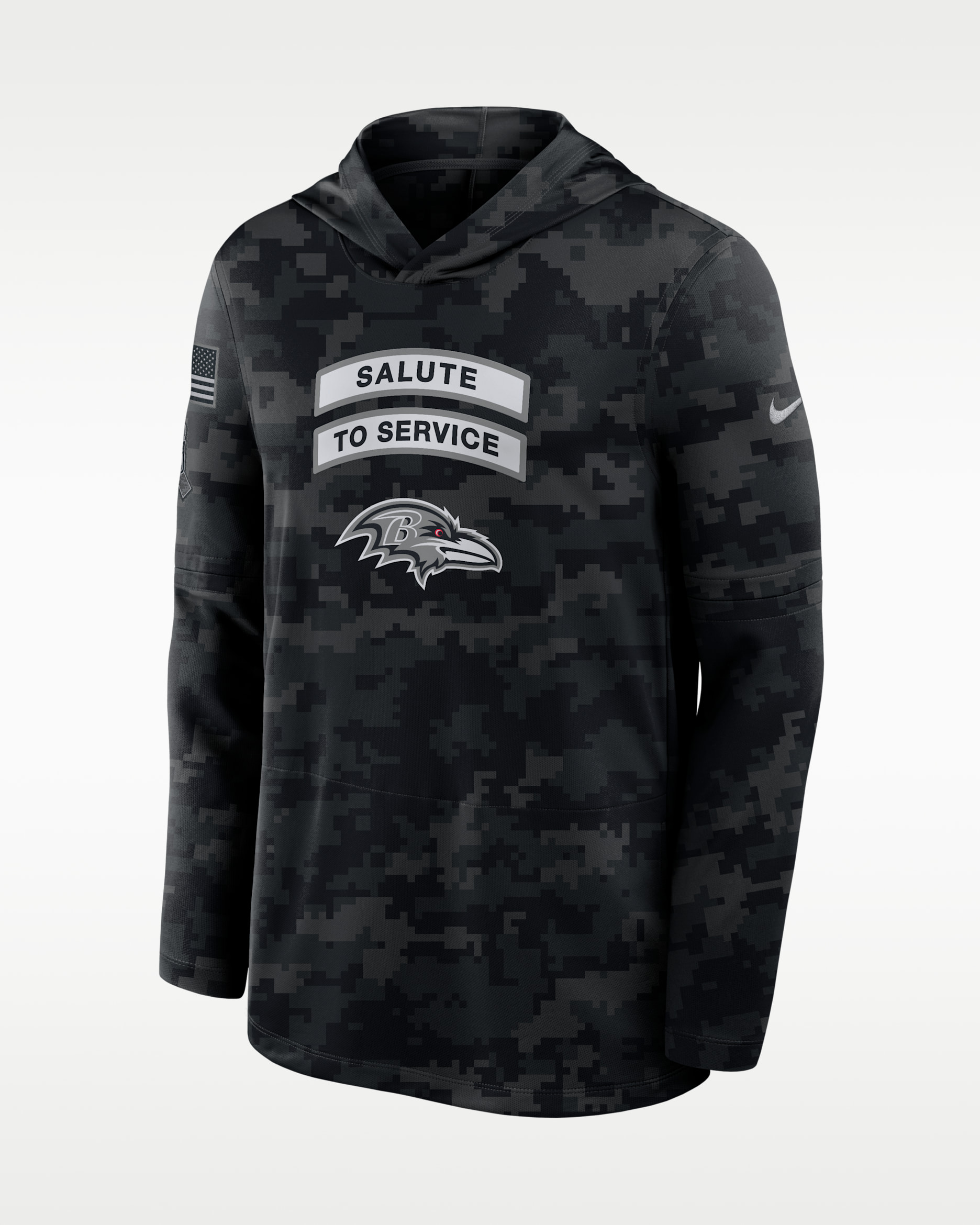 Baltimore Ravens Salute to Service Sideline Men's Nike Dri-FIT NFL Long-Sleeve Hooded Top - Black/Black