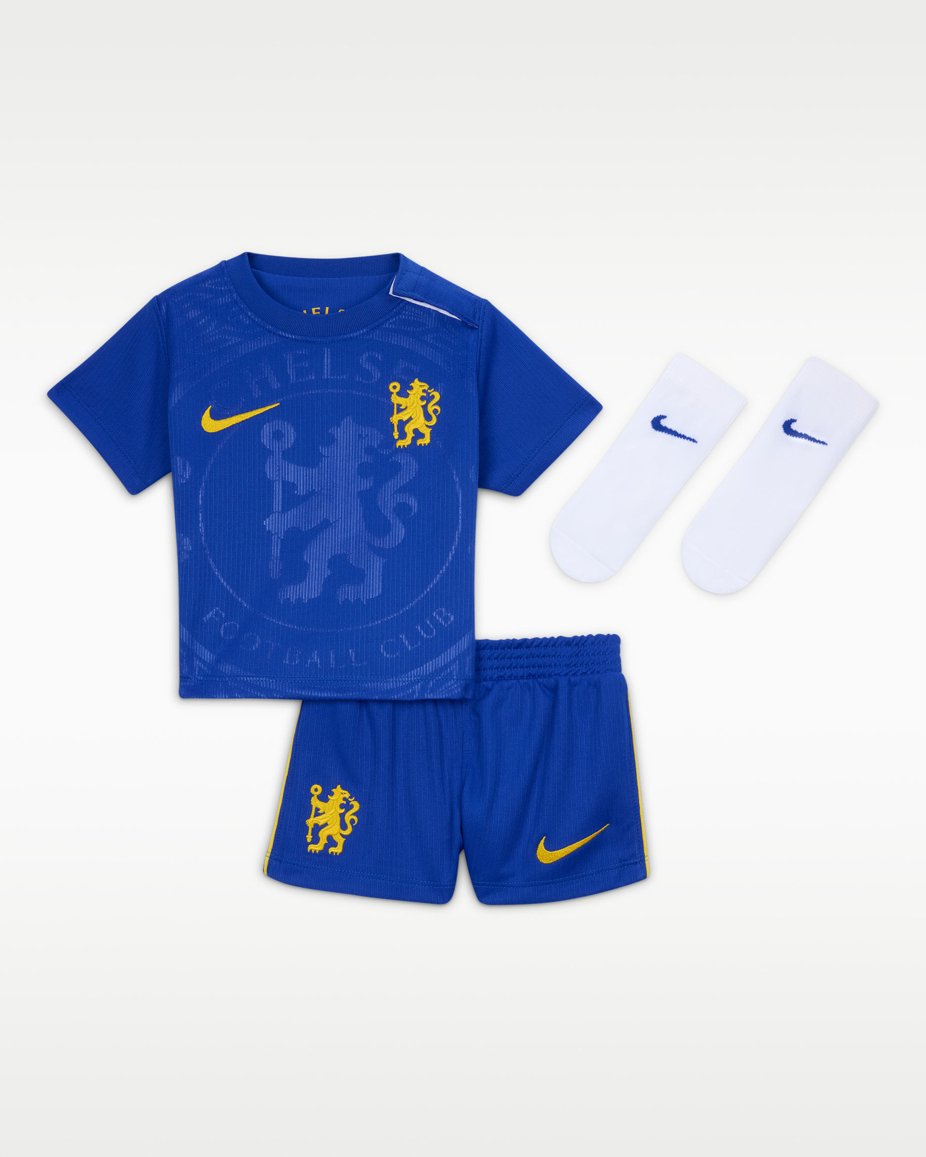 Chelsea F.C. 2026 Stadium Home Baby/Toddler Nike Football Replica 3-Piece Kit - Bright Blue/Midwest Gold/Midwest Gold