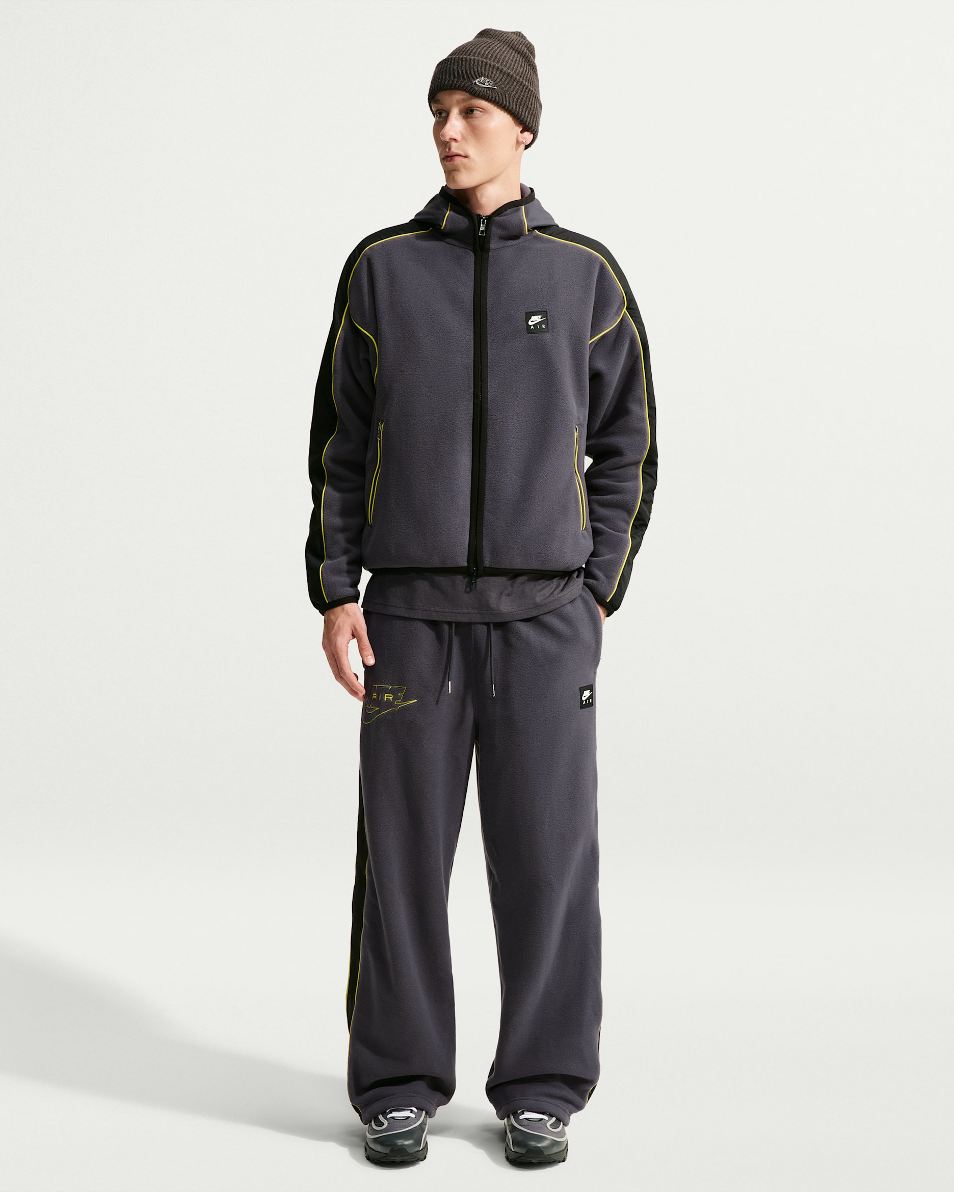 Nike Air Polartec® Men's Therma-FIT Open-Hem Pants - Gridiron/Black/Opti Yellow