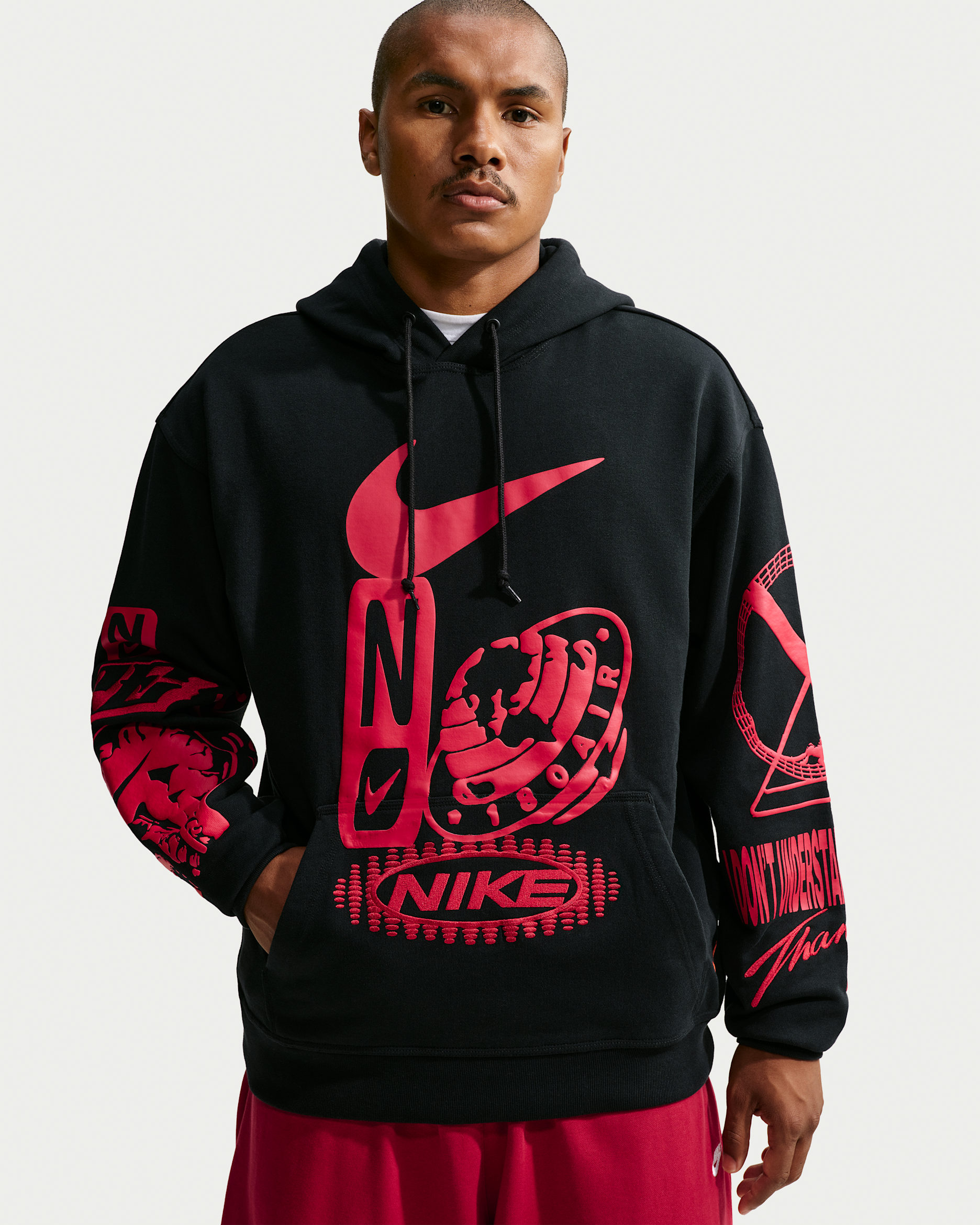 Sudadera con gorro sin cierre para hombre Nike Sportswear - Negro/Rojo gimnasio/Naranja seguridad