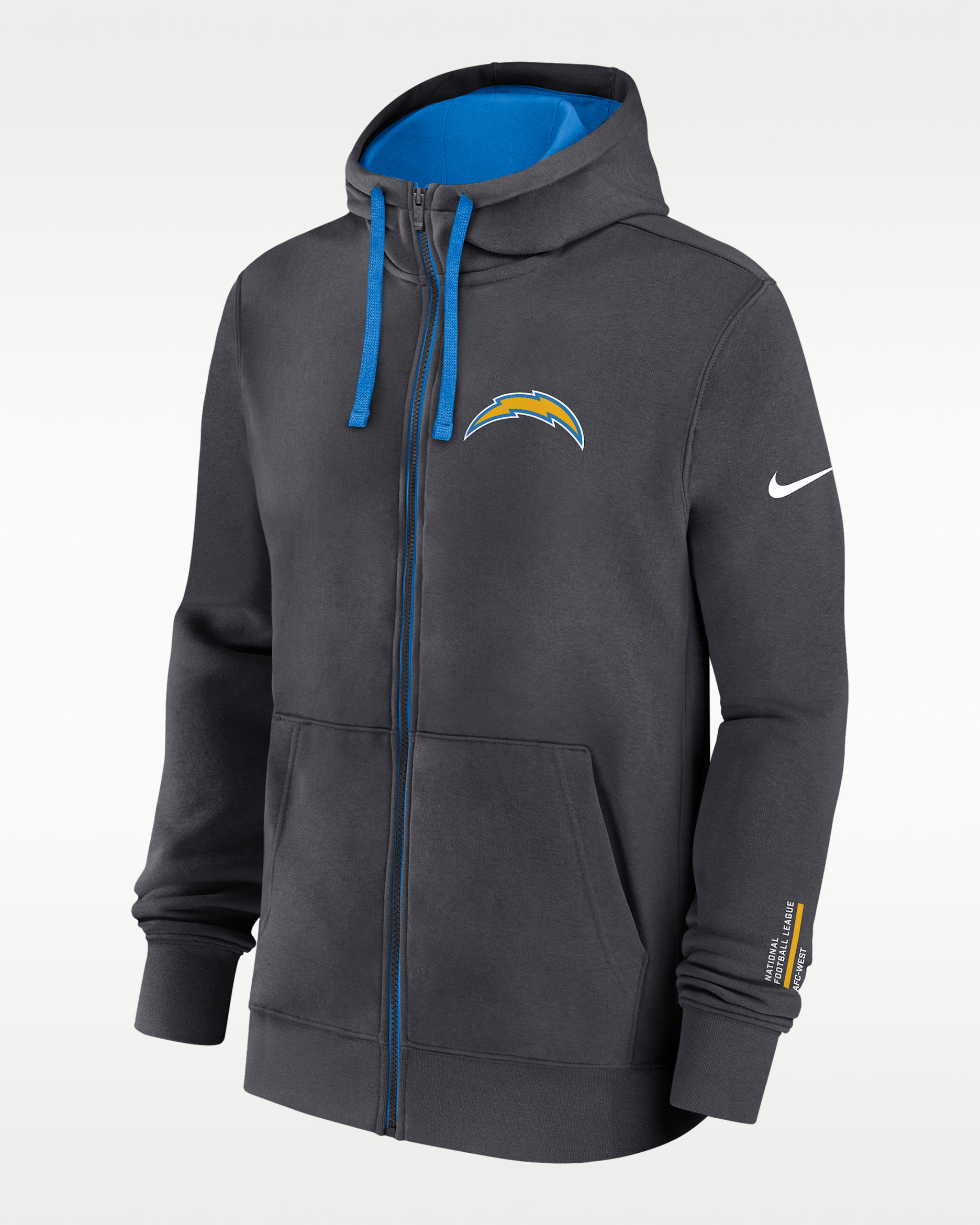 Los Angeles Chargers Playbook Page Club Men's Nike NFL Full-Zip Hoodie - Anthracite