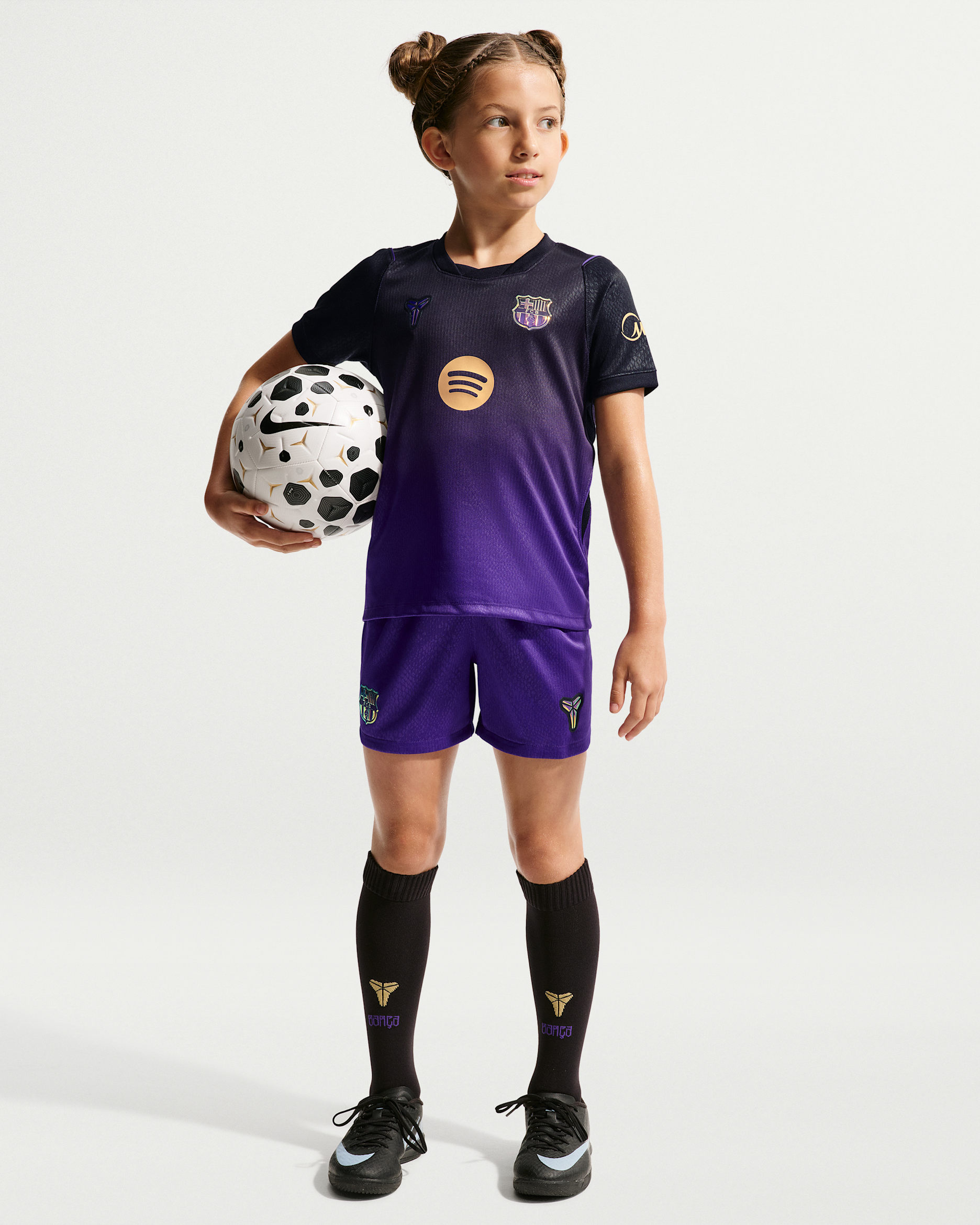 F.C. Barcelona 2026/27 Stadium Away Younger Kids' Kobe Football Replica 3-Piece Kit - Field Purple/Field Purple/Black/Metallic Gold
