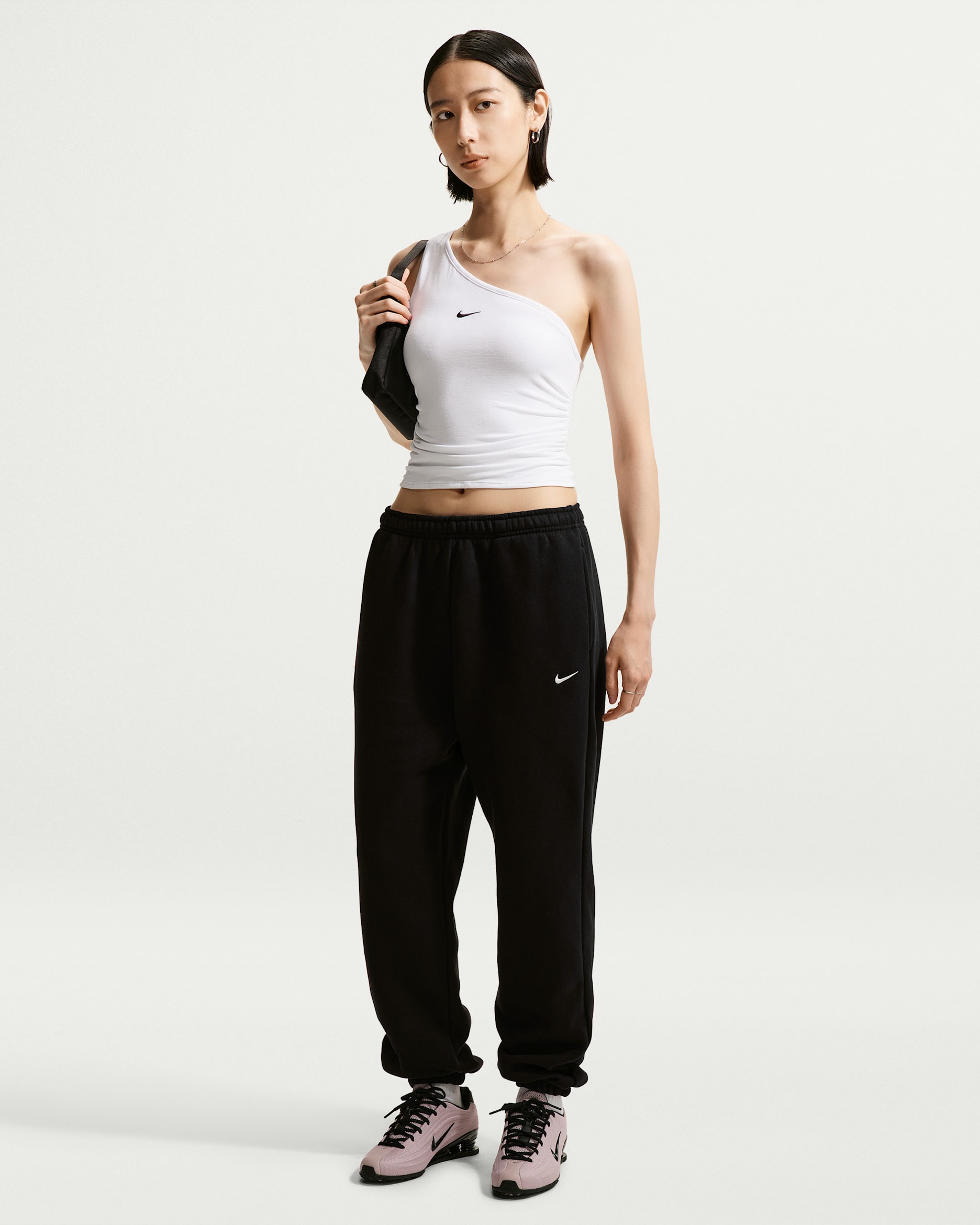 Nike Studio Fleece Medium Weight Women's High-Rise Oversized Cuffed Trousers - Total Black/Sail