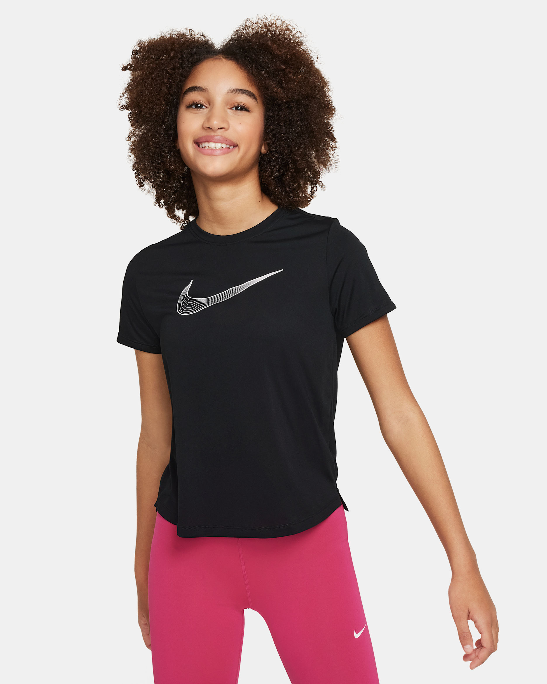 Nike One Older Kids' (Girls') Dri-FIT Short-Sleeve Training Top - Black/White