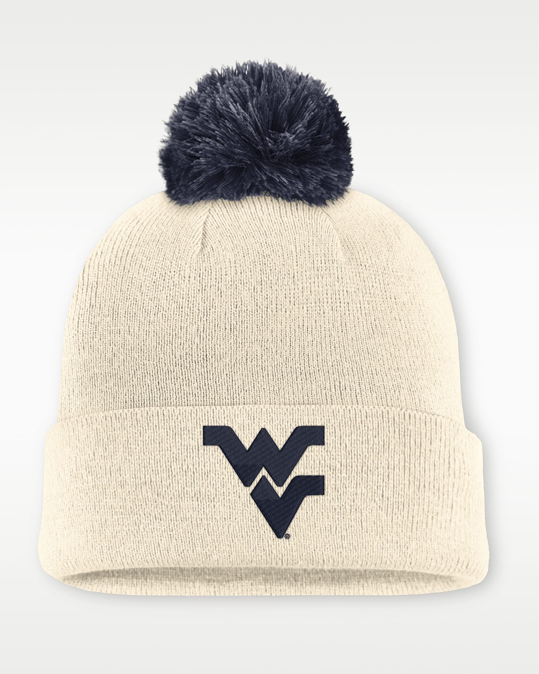 West Virginia Campus Prep Script Men's Nike College Cuffed Pom Beanie - Natural/Navy
