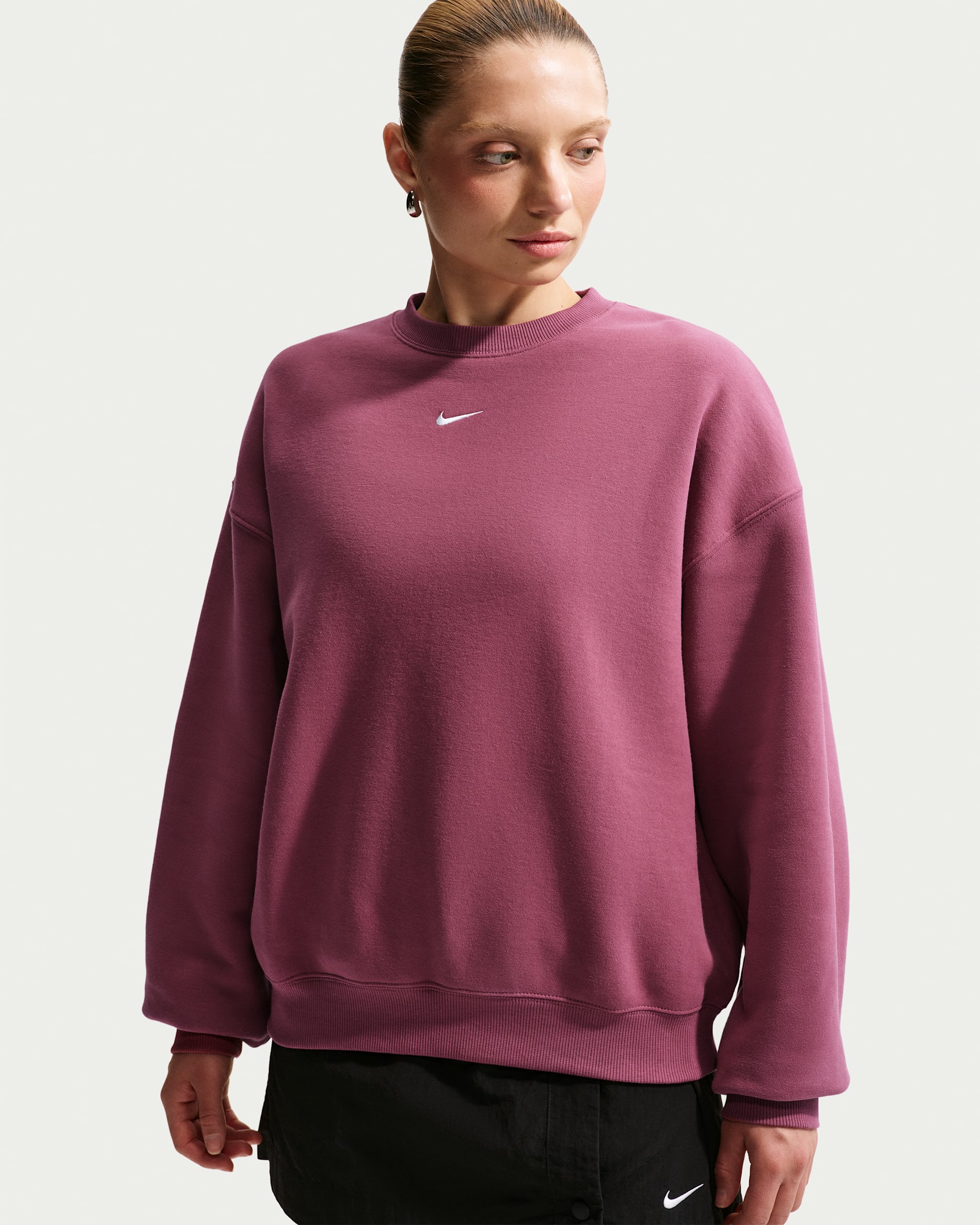 Nike Studio Fleece Medium Weight Women's Oversized Crew - Pink Smoke/Sail