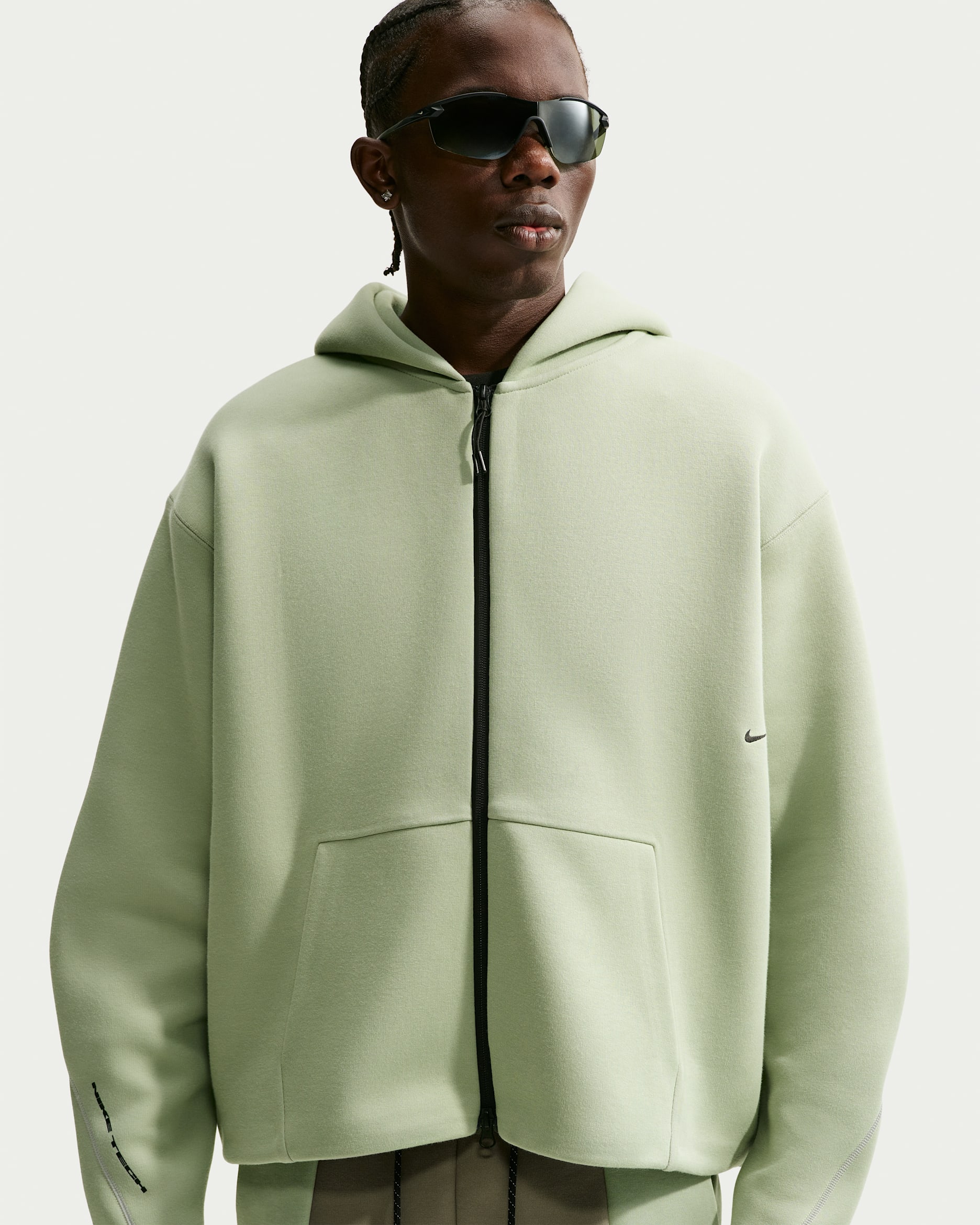 Fleecehuvtröja med hel dragkedja Nike Tech för män - Jade Horizon/Svart