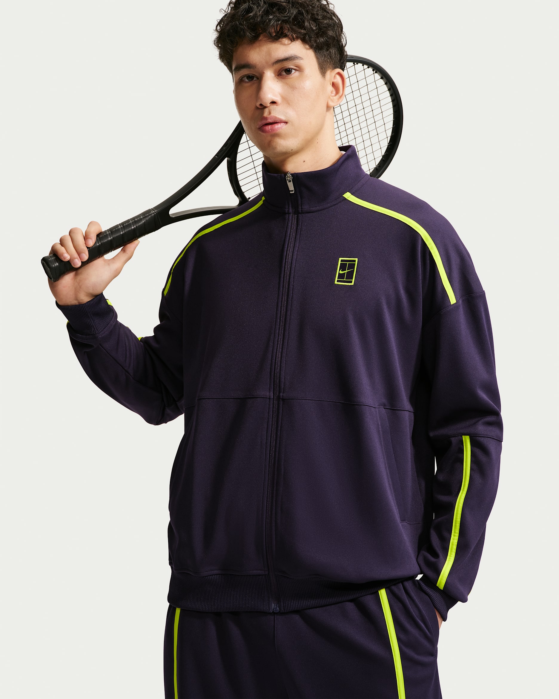 NikeCourt Heritage 男款網球外套 - Purple Dynasty/Lemon Venom